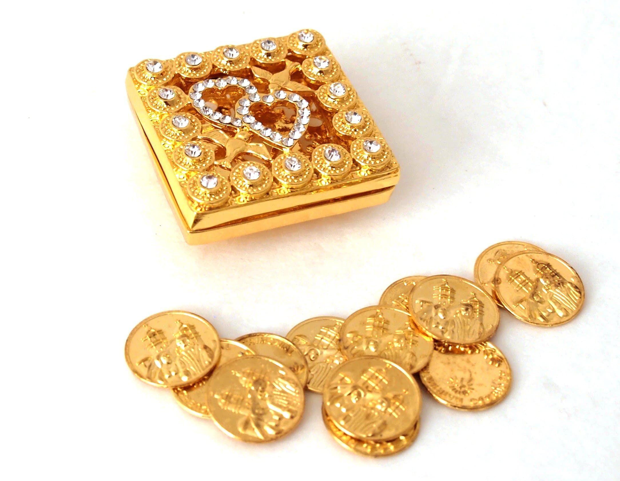 Gold Square Rhinestone Wedding Arras with Unity Coins Set 1.9-in