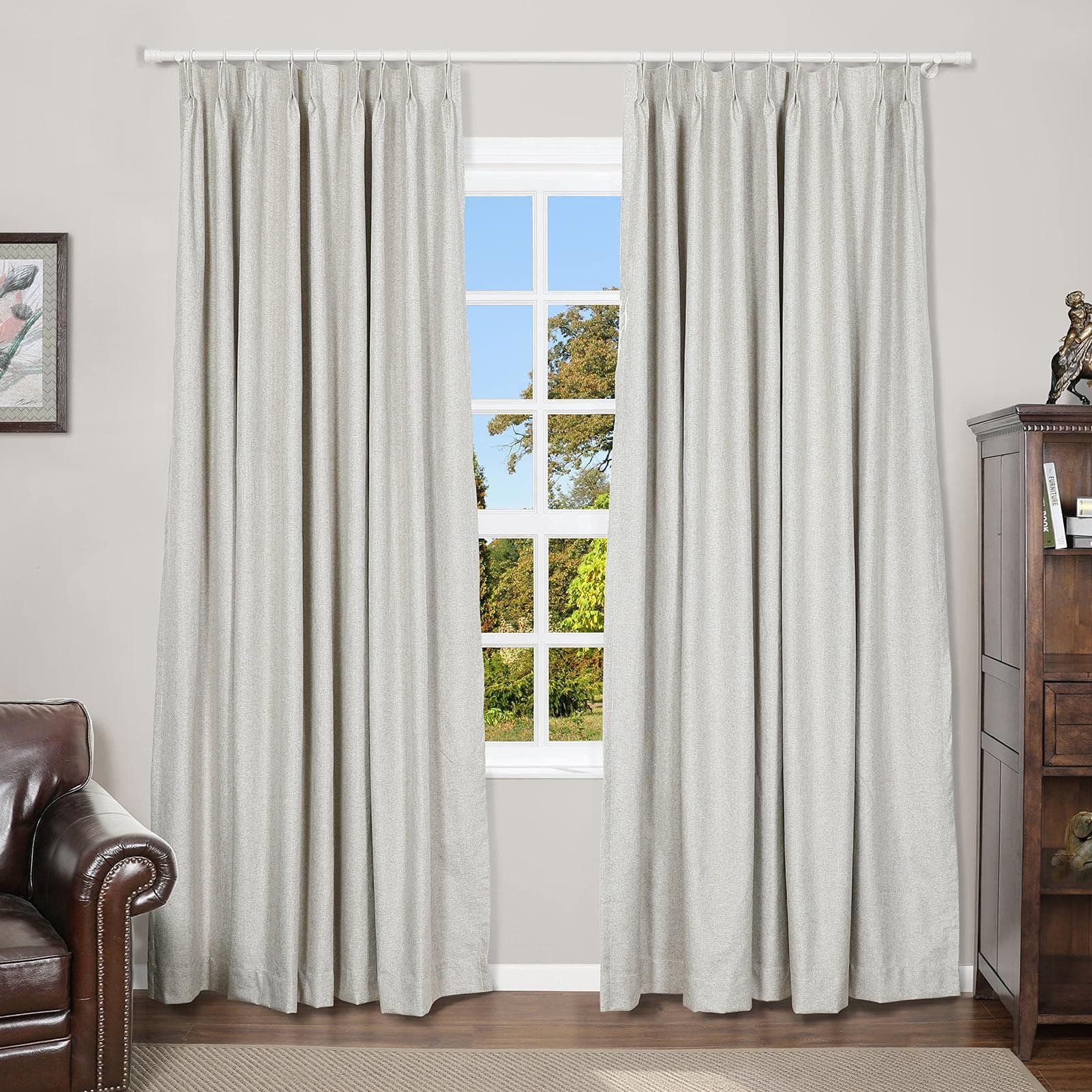 ChadMadeLinen Textured Blackout Curtains for Living Room Office Thermal Insulated Pinch Pleat Window Curtain 120W x 102L Inch (Beige, 1 Panel)