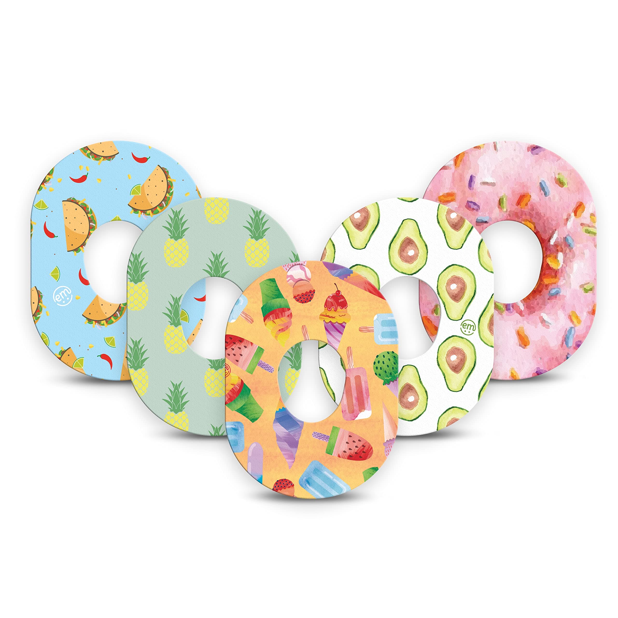 ExpressionMed - Adhesive Patch for Dexcom G7 (5-Pack) - Pre-Cut, Waterproof, Non-Fraying CGM Tape (Tasty/Yummy Foods)