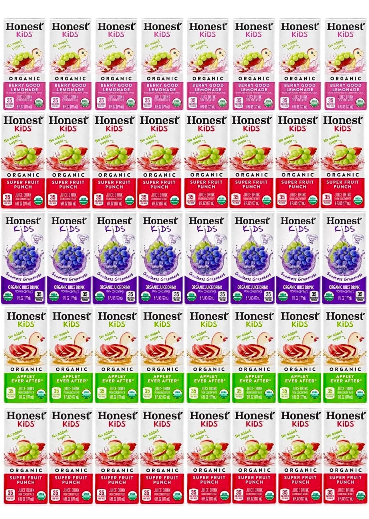 Honest Kids Organic Juice Drink Assorted Variety Pack, 6 Fl Oz, (40 Count) With 2 Free Fruit Stickers Included
