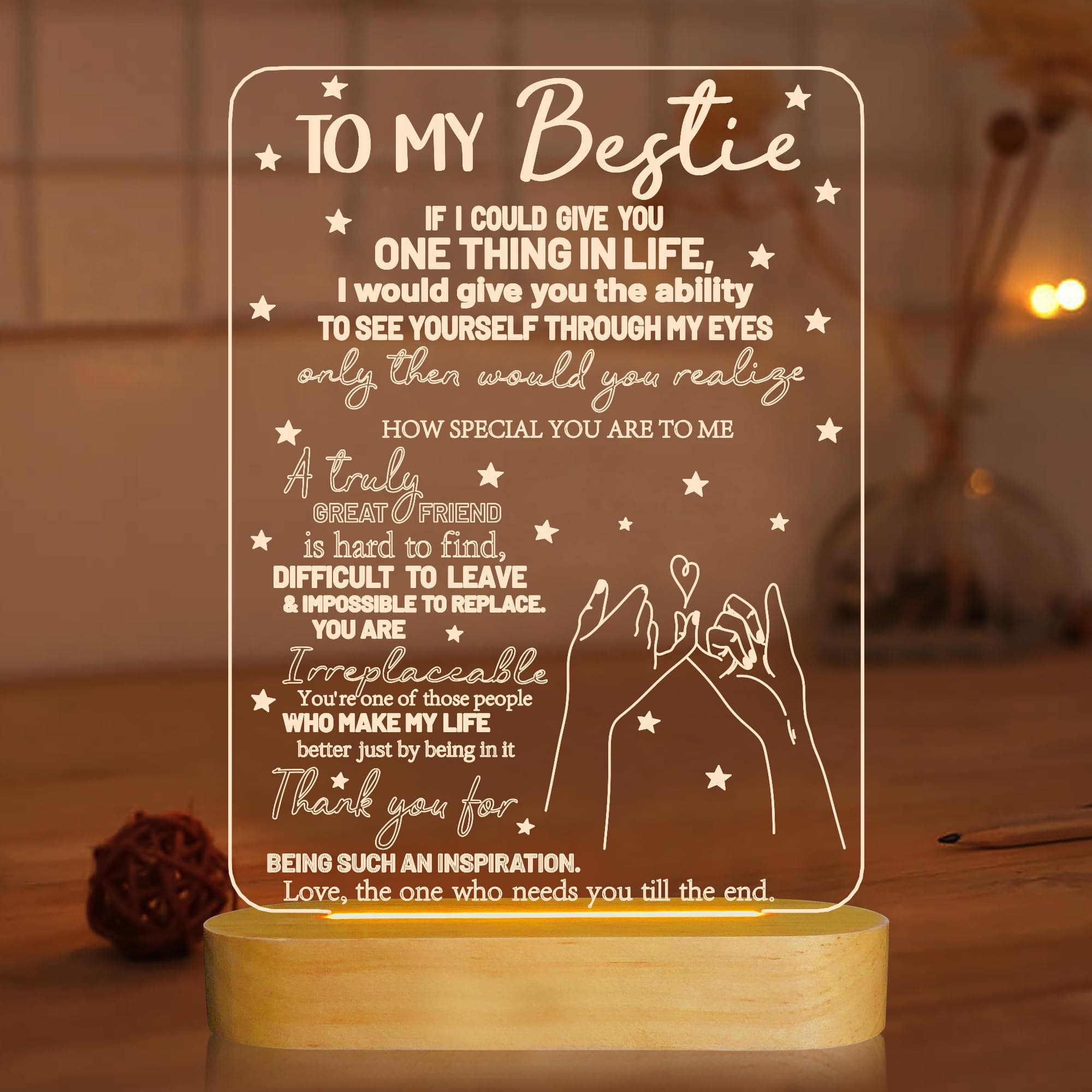 to My Bestie Gifts, Best Friend Gift for Women 3D Illusion Lamp, I Love You Friends Night Light for BFF Christmas White Elephant Gifts, Soft Warm Color Wooden Table Lamp