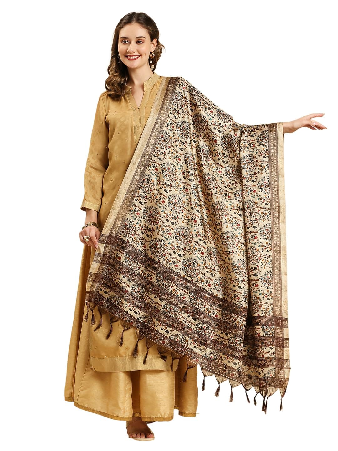DUPATTA BAZAAR Women's Floral Silk Blend Dupatta