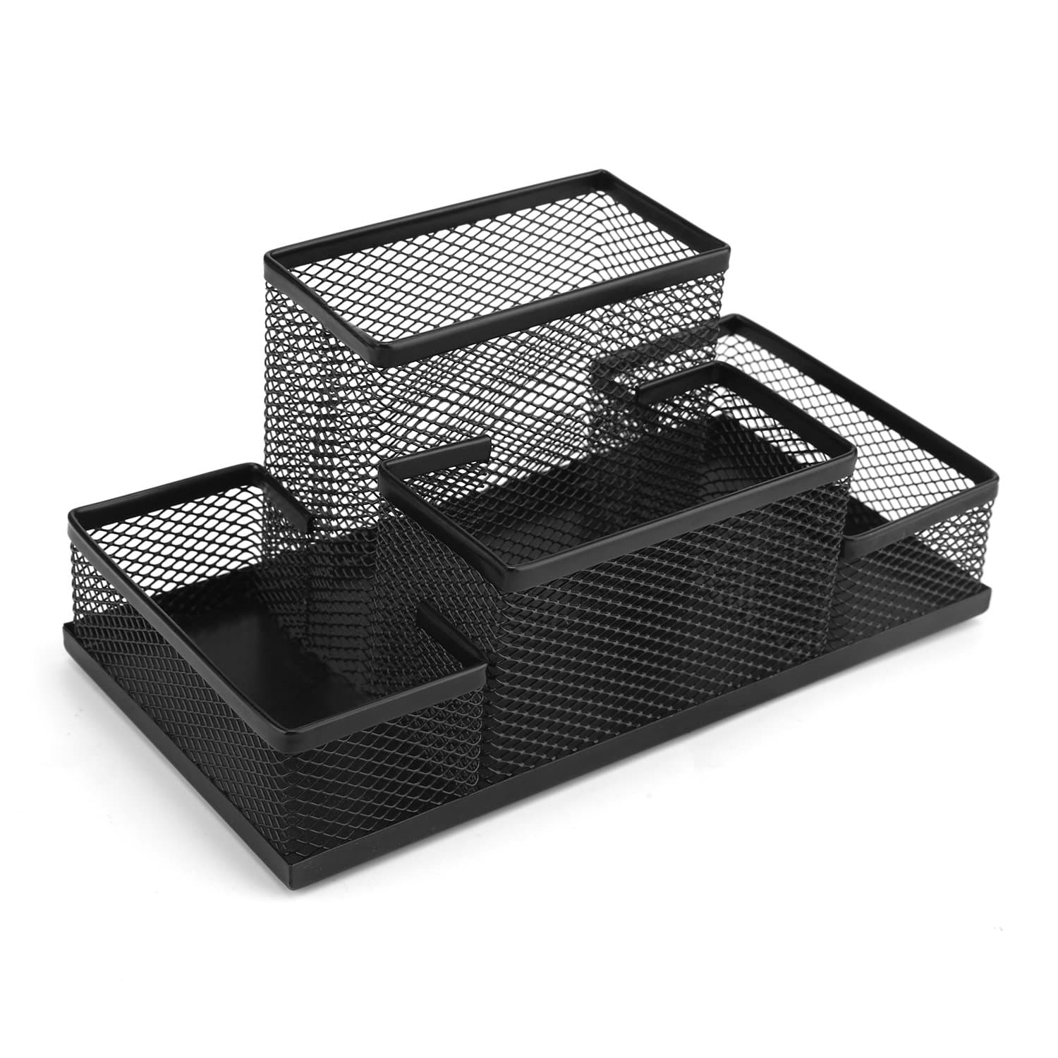 Mesh Desk Organizer with 4 Compartments Supplies Accessories for Desk Accessories, Perfect for Home, Students, or Office (Black)
