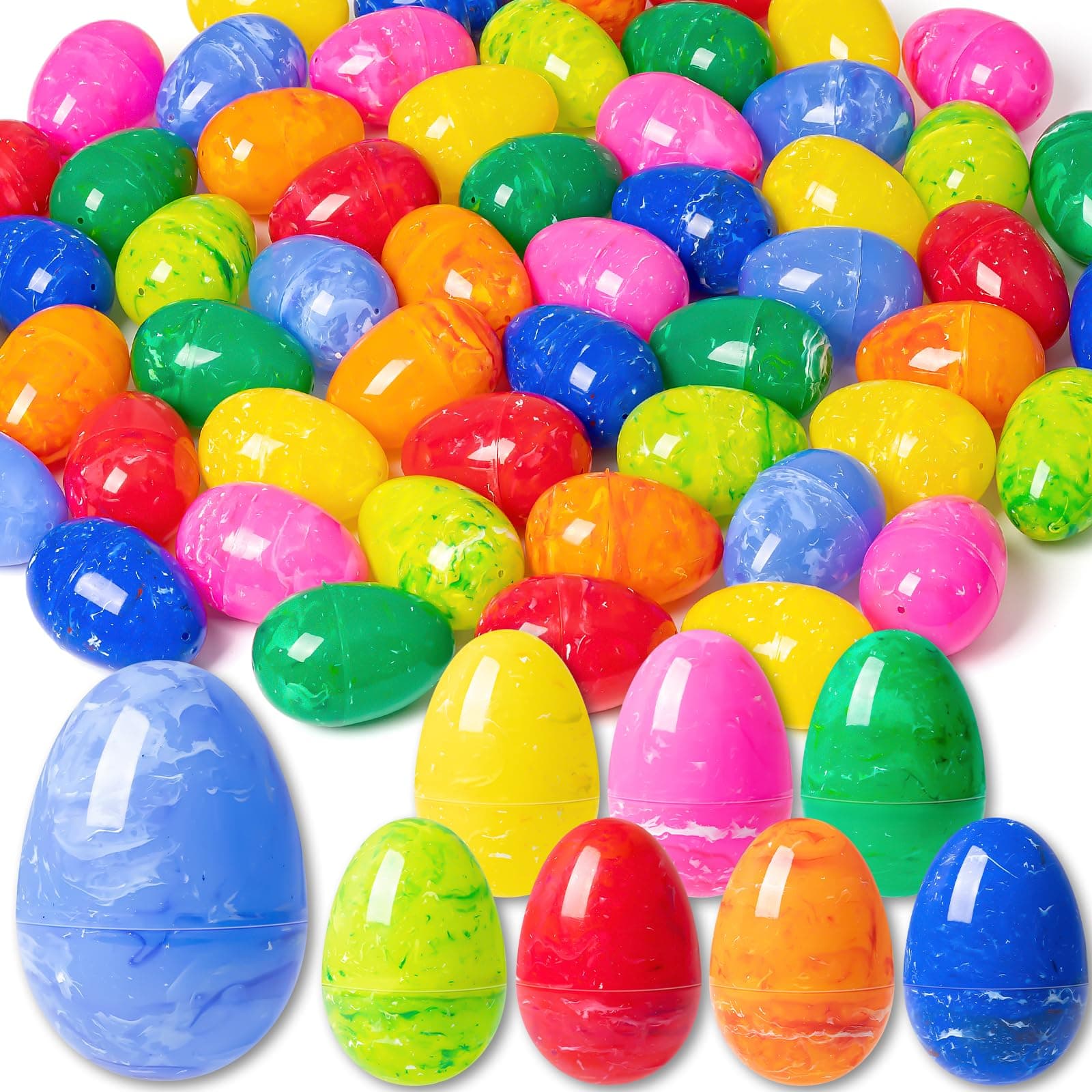 OleFun 72 PCS Plastic Empty Easter Eggs, 3.15'' Large Bulk Painted Easter Eggs in 8 Colors, Hinged Fillable Eggs for Easter Egg Hunt, Surprise Eggs, Basket Stuffers, Easter Party Favor for Kids