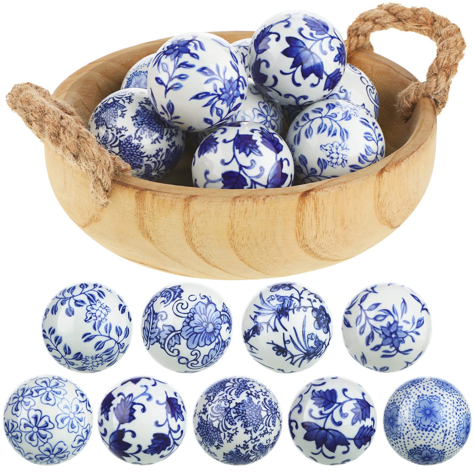 Vesici 9 Pcs Blue and White Porcelain Balls Decorative Chinoiserie Orbs for Centerpiece Bowls China Ceramic Balls Farmhouse Basket Tray Vases Decoration Gifts for Dining Table Holiday(Classic Style)