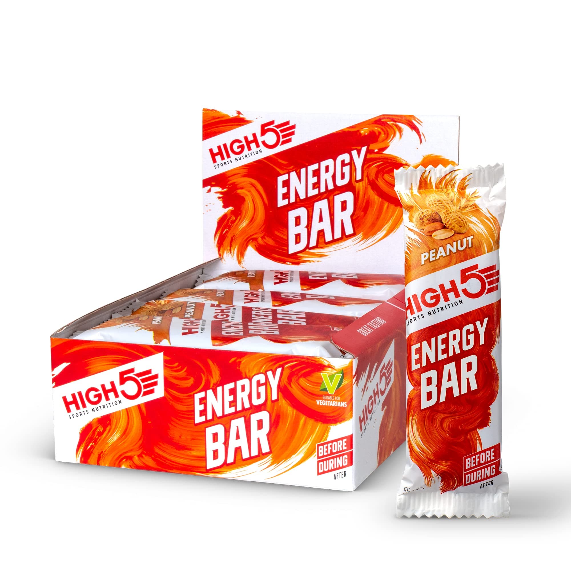 HIGH5 Energy Bars - High Carb Energy Bars for Running, Cycling & Hiking - Vegan Oat Bars with Real Fruits - Healthy Snacks for Adults - Snack Bars Multipack for Training & Racing (12x55g, Peanut)