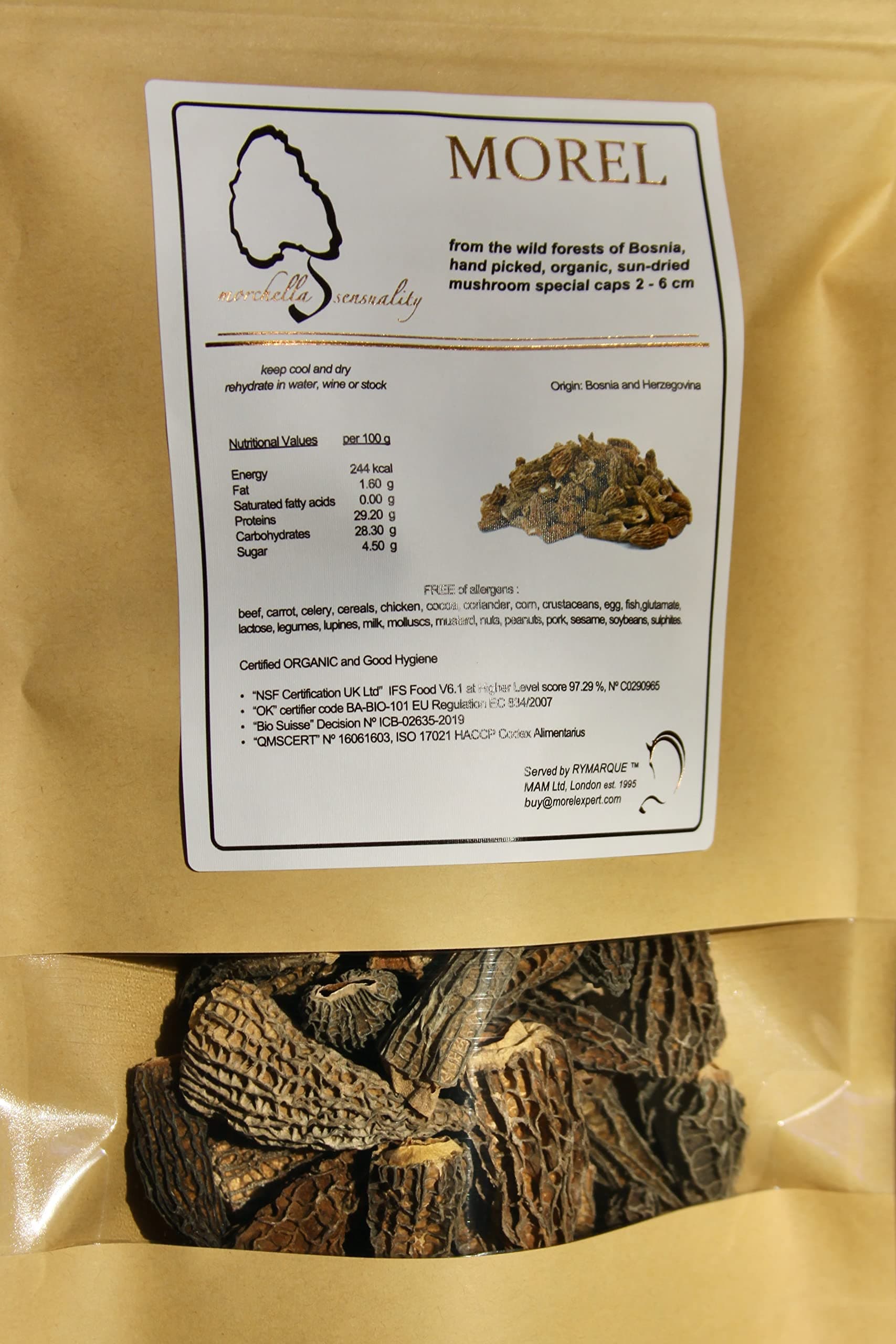 Wild Morel Mushrooms - Sun-Dried Caps (4 - 8 cm) - No Tails - 100 g