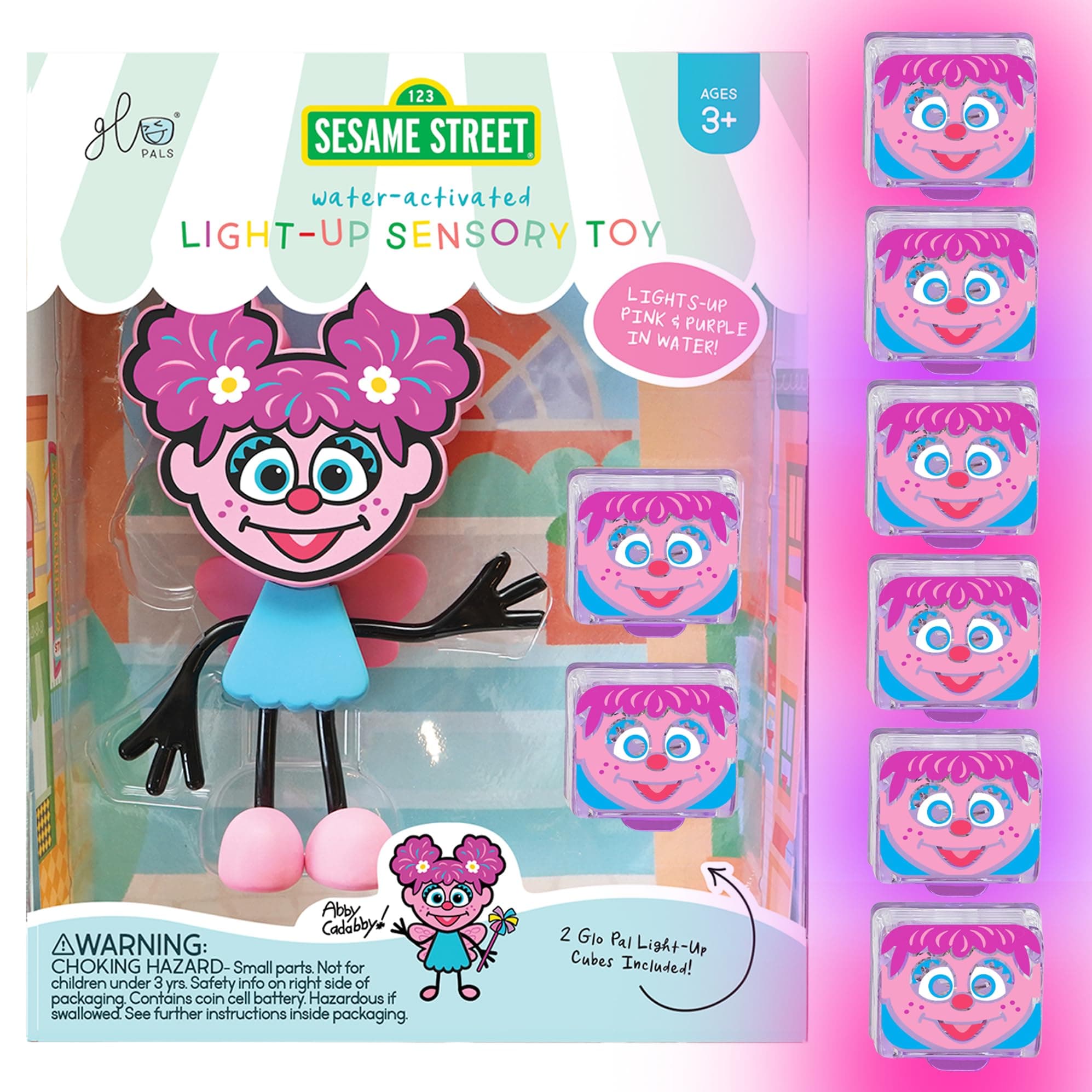 x Sesame Street Water-Activated Light-Up Cubes for Sensory Play (Abby Cadabby - Cubes with Character) - Valentine Day Gift