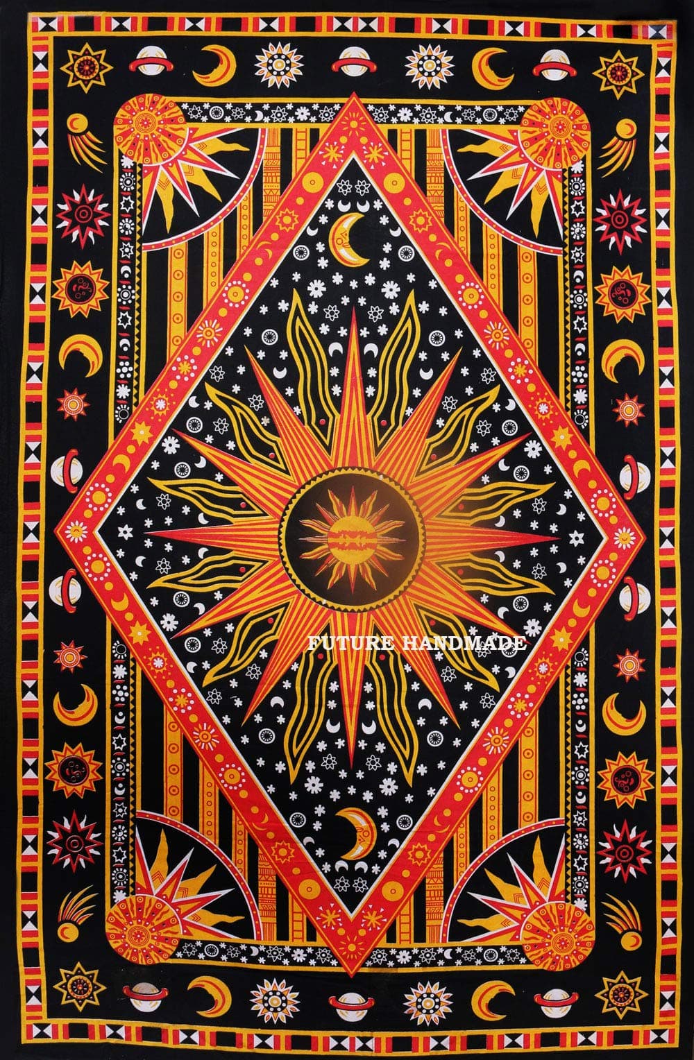 Future Handmade Twin Size Sun Moon Star Popular Tapestry Indian Galaxy Bed Sheet Wall Hanging Beach Blanket Hippies Tapestries Living Home Decor 100% Cotton Bedspread