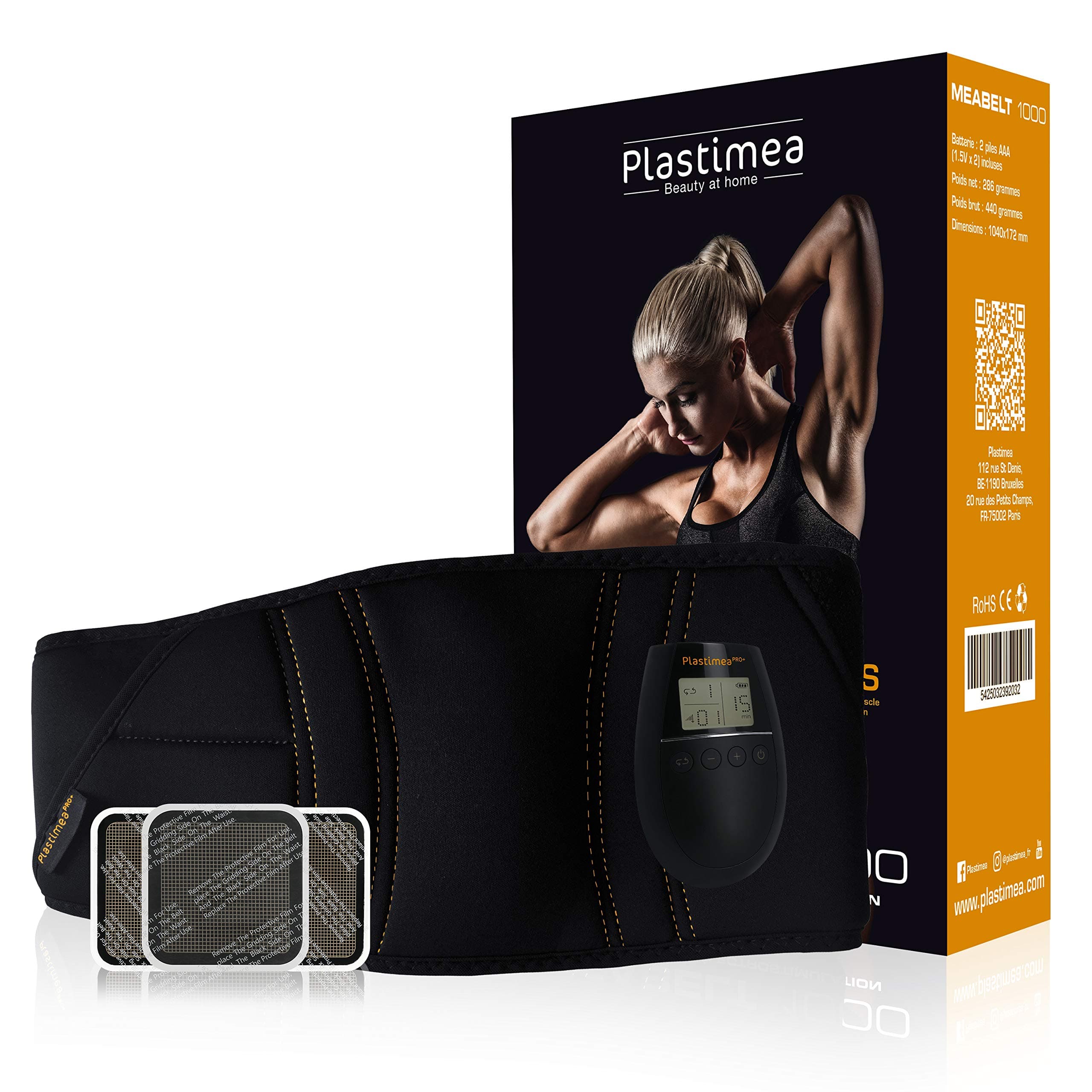 Plastimea MEABELT 1000 Unisex ✦ Abdominal Muscle Training Toning Belt for Slender Toned Abs - EMS Technology - Designed for Male and Female Body - French Expertise