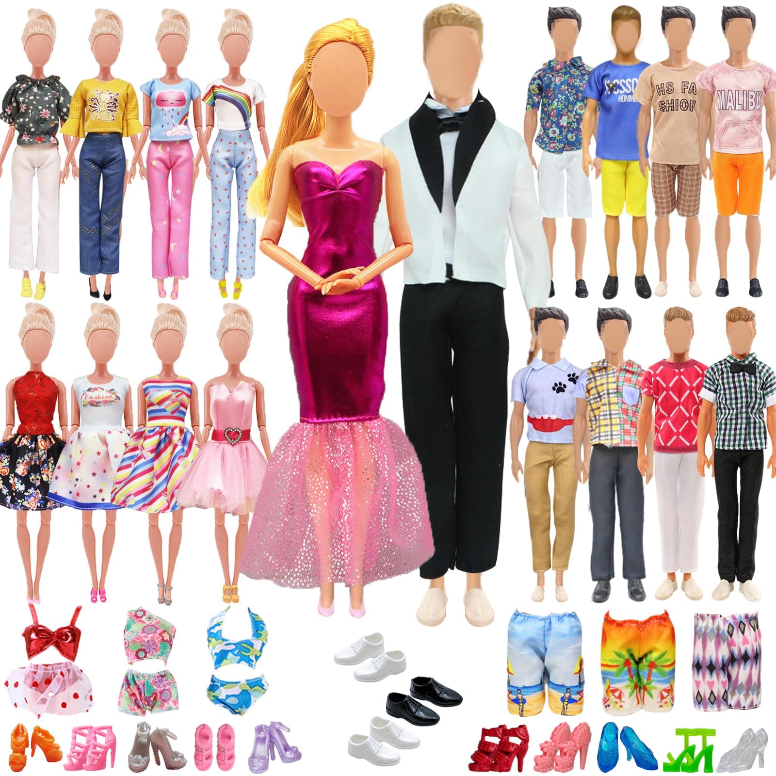27 PCS Doll Clothes and Accessories for 11.5 Inch Girl Dolls and 12 Inch Boy Dolls Include 7 Boys Outfits 7 Girls Outfits 3 Pair of Boy Shoes 10 Pair of Girl Shoes Random Style