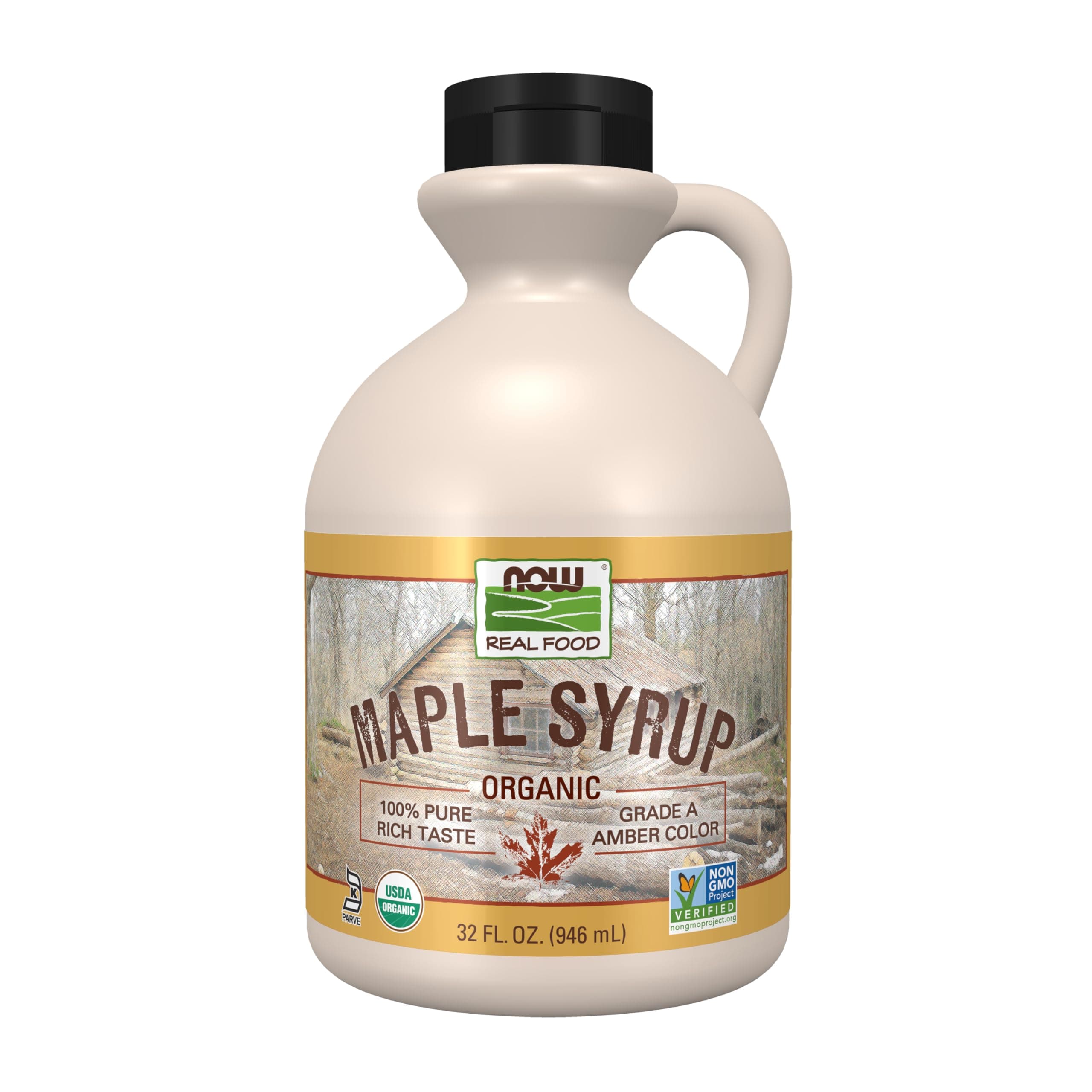 NOW Foods, Certified Organic Maple Syrup, Grade A Amber Color, 100% Pure, Light Delicate Flavor, Certified Non-GMO, 32-Ounce