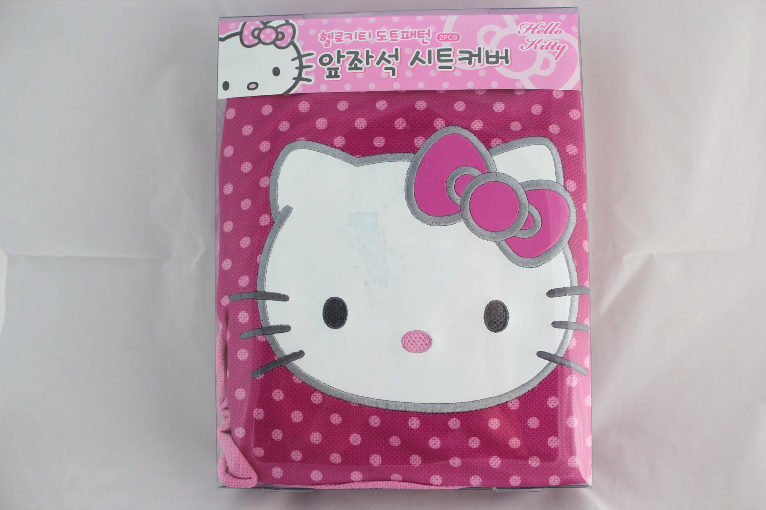 Hello Kitty Car 11 Pcs Set ; Car Mirror Cover / 2 Seat Belt Cover / Wheel Cover / Brake / Shift Cover / Multi Holder / 2 Seat Cover / Head Rest Cover / Cd Visor - Polka Dot