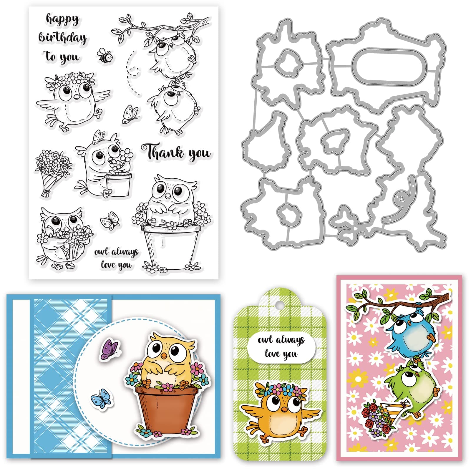 INFUNLYFlowers Birds Clear Stamps Christmas Silicone Words Clear Stamps Transparent Rubber Stamp and Die Sets for DIY Halloween Scrapbooking Photo Album Crafts Decorations