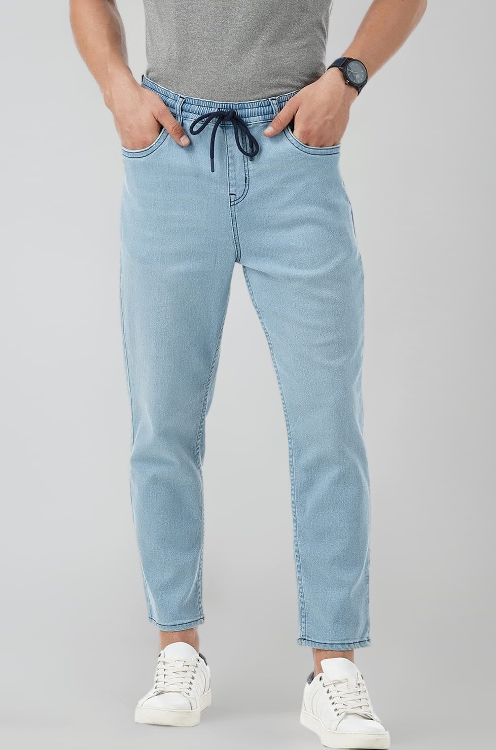 INKD Men's Jogger Jeans - Mid-Rise | Cotton Blend | Stretchable Fabric| Elasticated Waistband | Classic 5 Pocket Styling | Jeans for Men | Men's Bottomwear (Available in Plus Sizes)