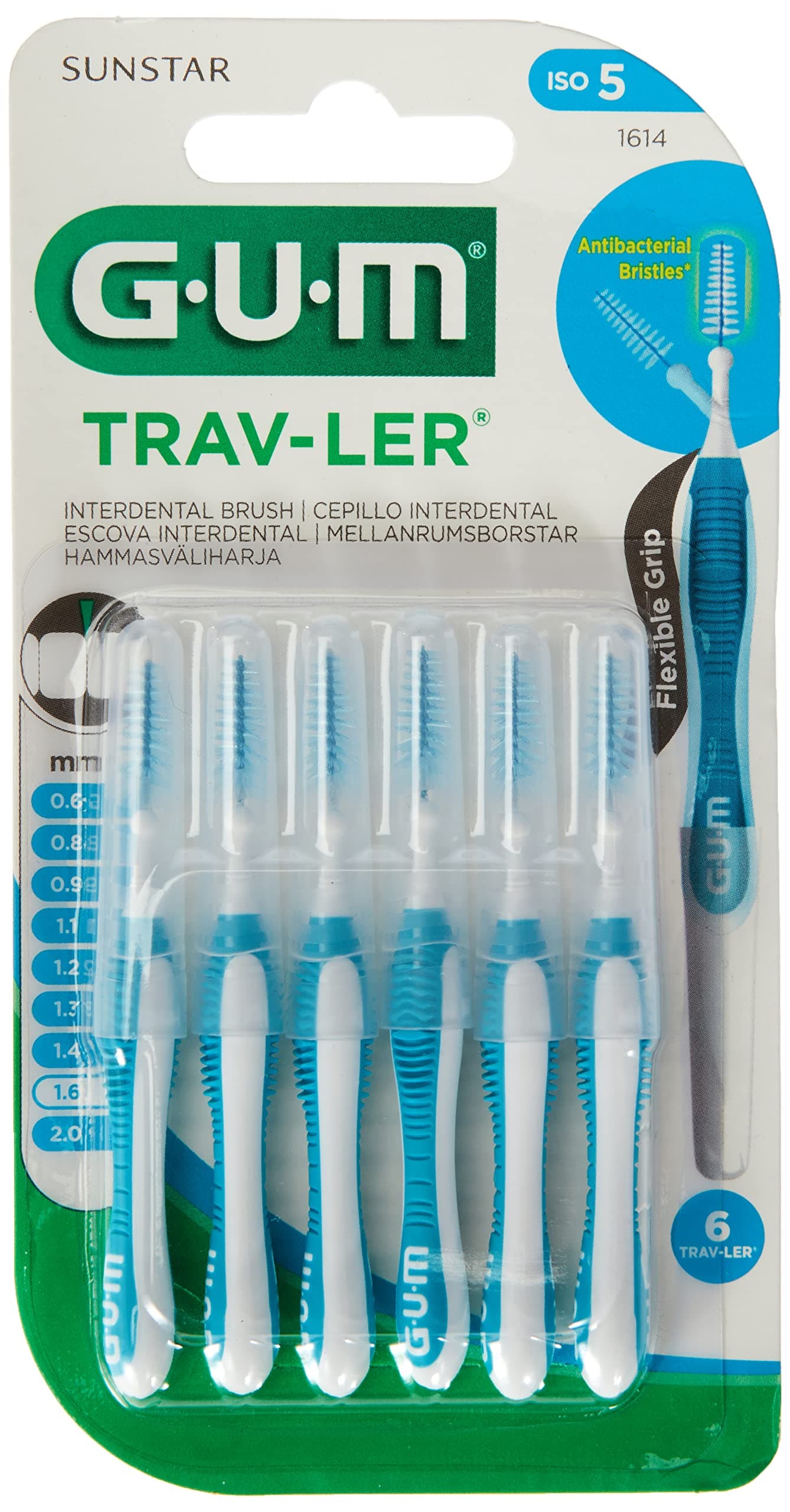 Trav-Ler Plaque Removal - Interdental Brush -Blue- Ergonomic Comfort Flexible Handle - Removes upto 25% more plaque - Wire is Coated - Anti Bacterial Protection Bristles - Use Gently - 6 pcs