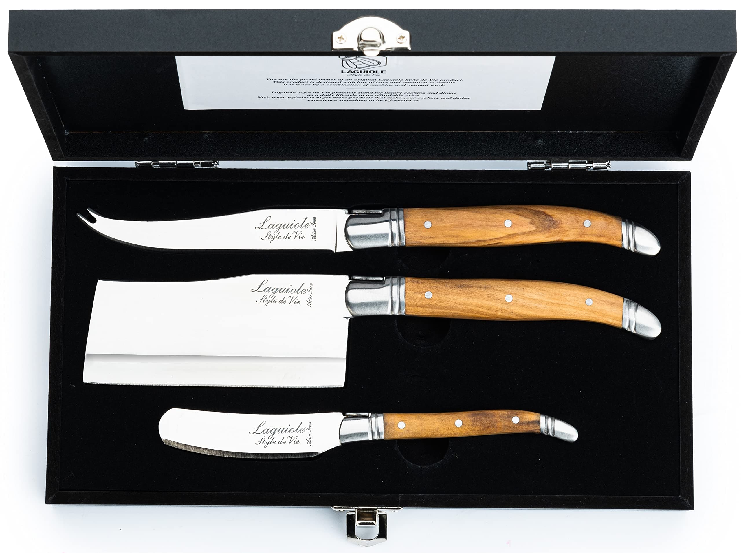 Cheese knives, Luxury Line, Olive wood, set of 3 pieces, giftbox included