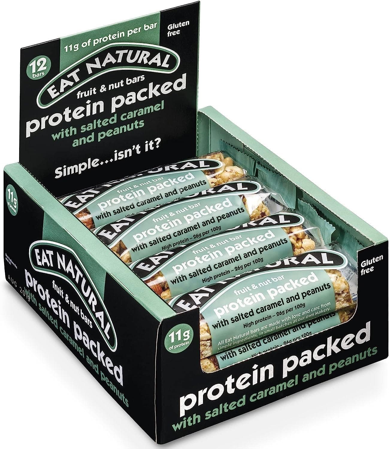 Protein Bars 12 x 40g- peanut, almonds and salted caramel. High Protein, Gluten-Free Snack