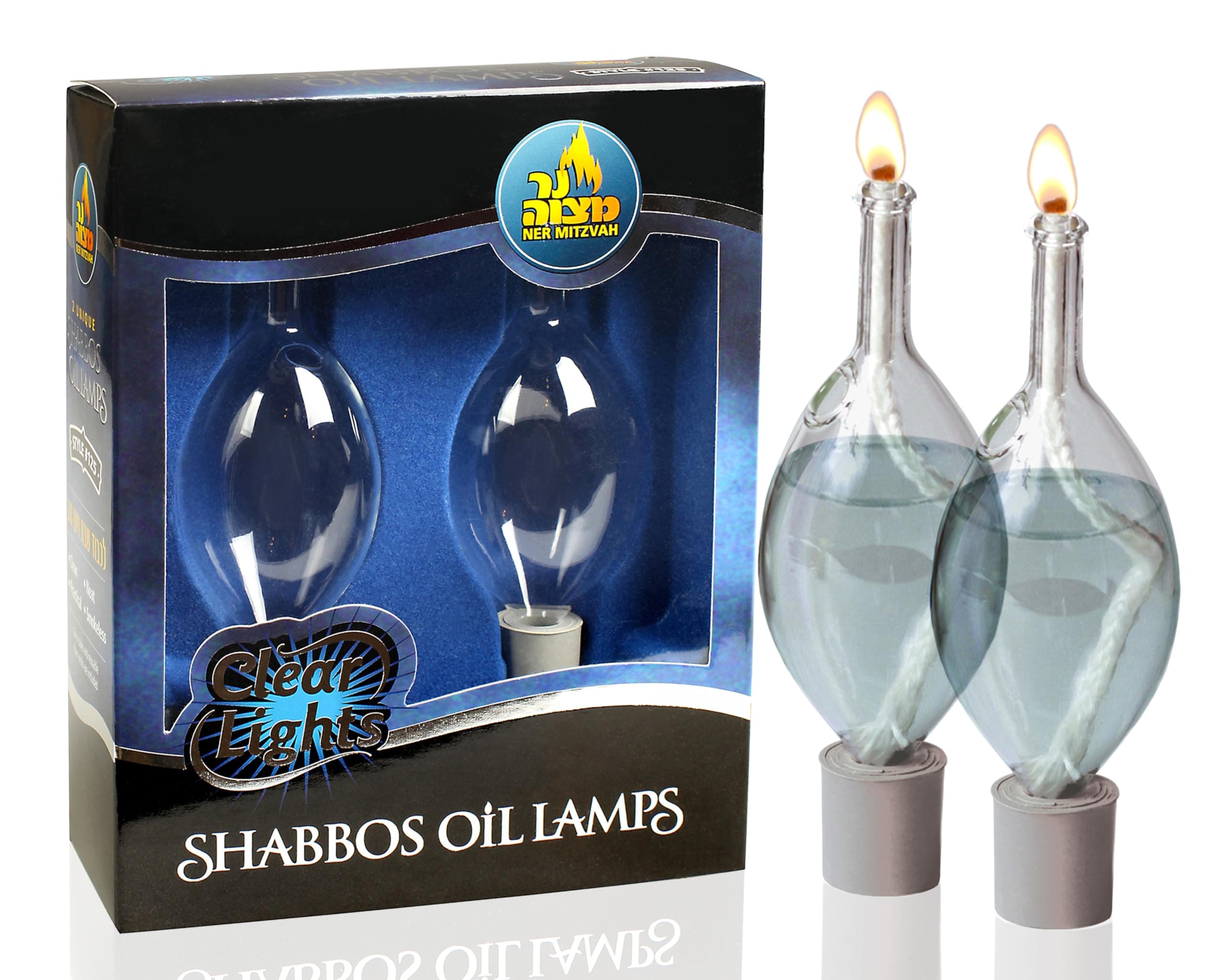 Glass Paraffin Shabbat Candle Holder Cup and Wick – Tear Drop Shape, 2 Pack – Pretty and Elegant Design – Fits Standard Candlesticks - for Paraffin Lamp Oil - No Mess Refill - Ner Mitzvah