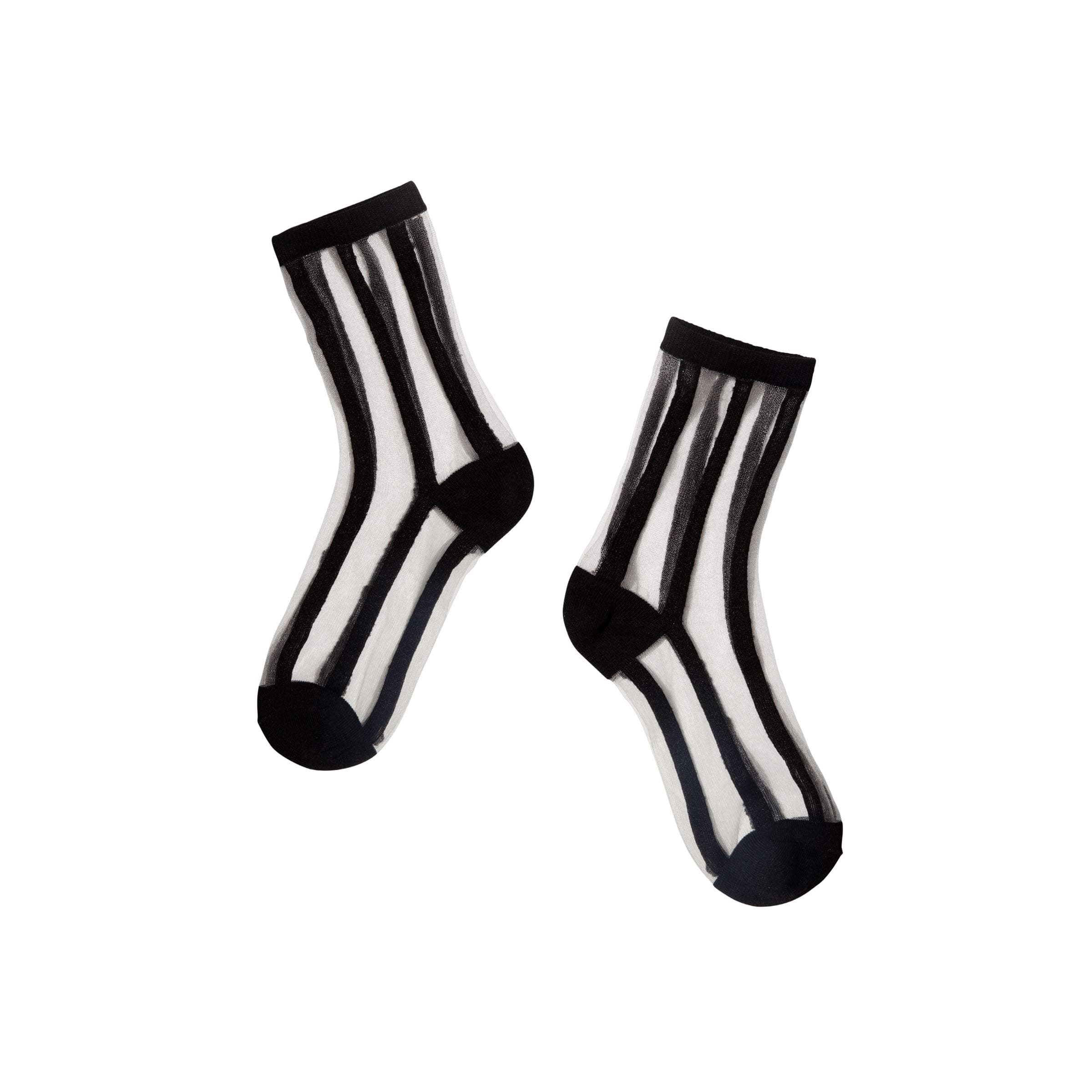 Poketo Sheer Ankle Fashion Socks Black Lines, One Pair