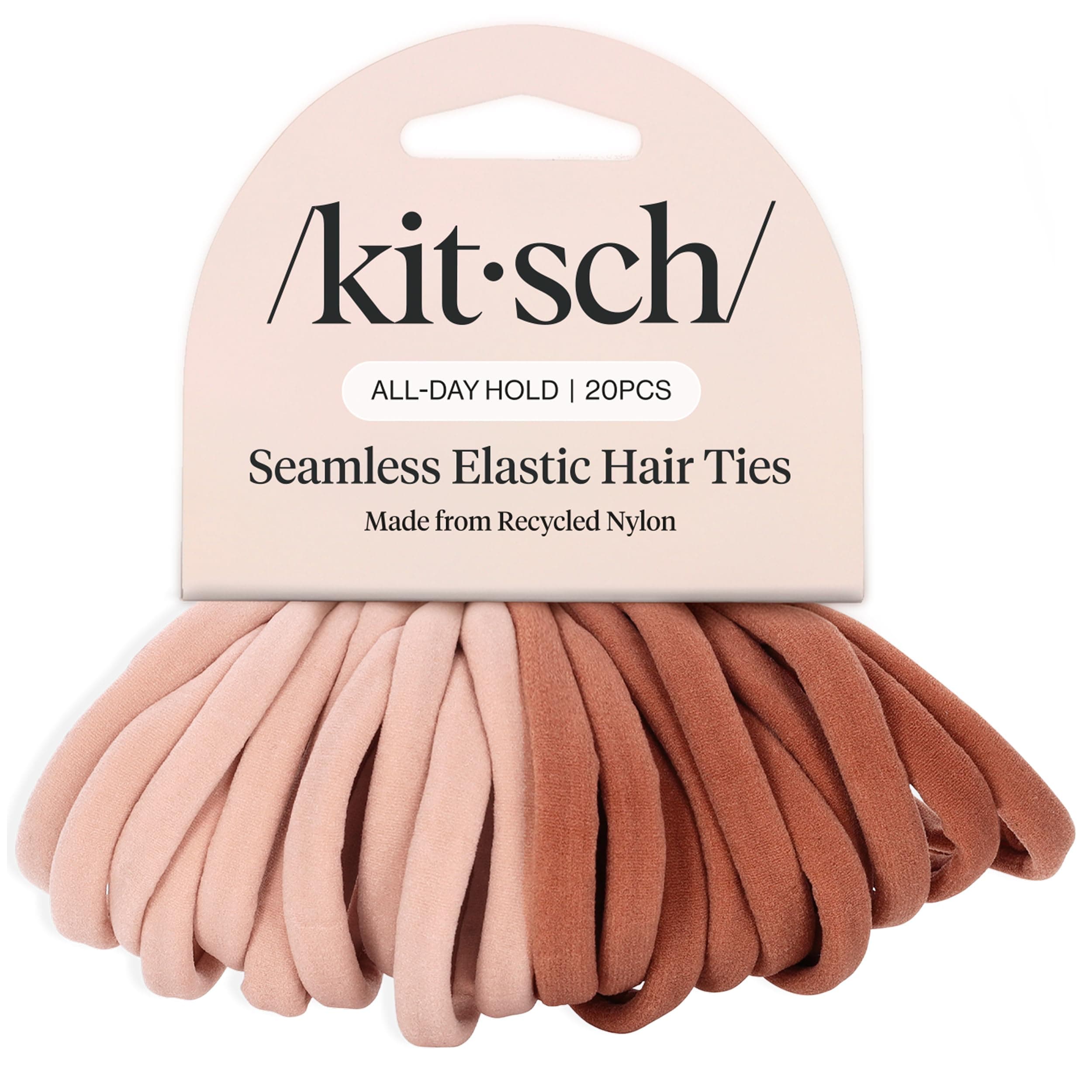 Blush Hair Ties 20pcs No Damage - Hair Bands for women - Strong Stretchy Hairbands & Hair Bobbles - Soft Nylon Hair Elastics, Snag-Free Rubber Bands for Updos & Braids