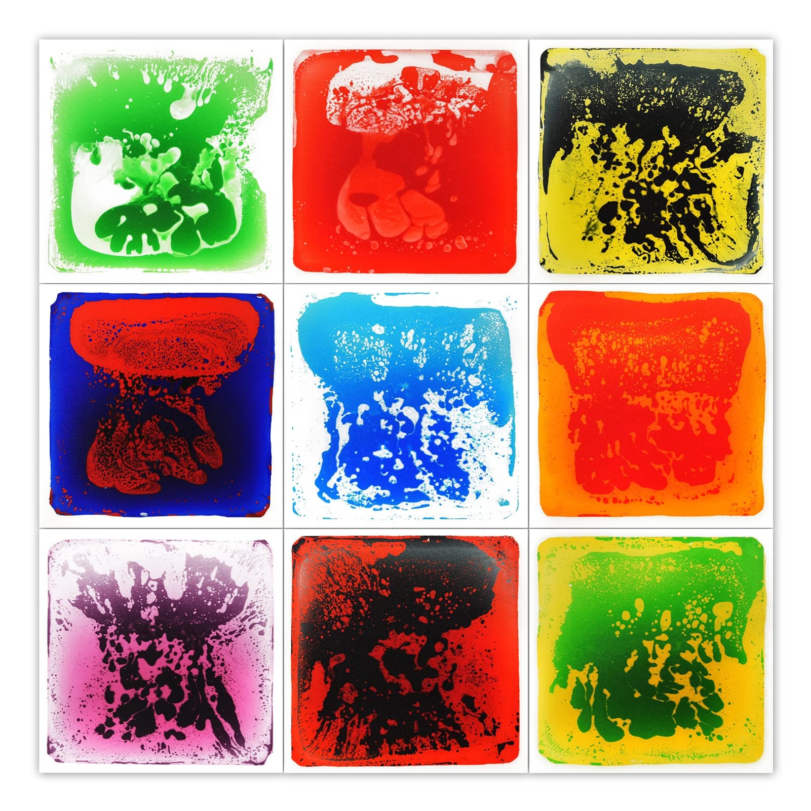 LONGKING 9 Pack 12" X 12" Sensory Tiles for Activity Play Centers for Children, Sensory Floor Tiles, Liquid Floor Tiles, Autism Sensory Poducts