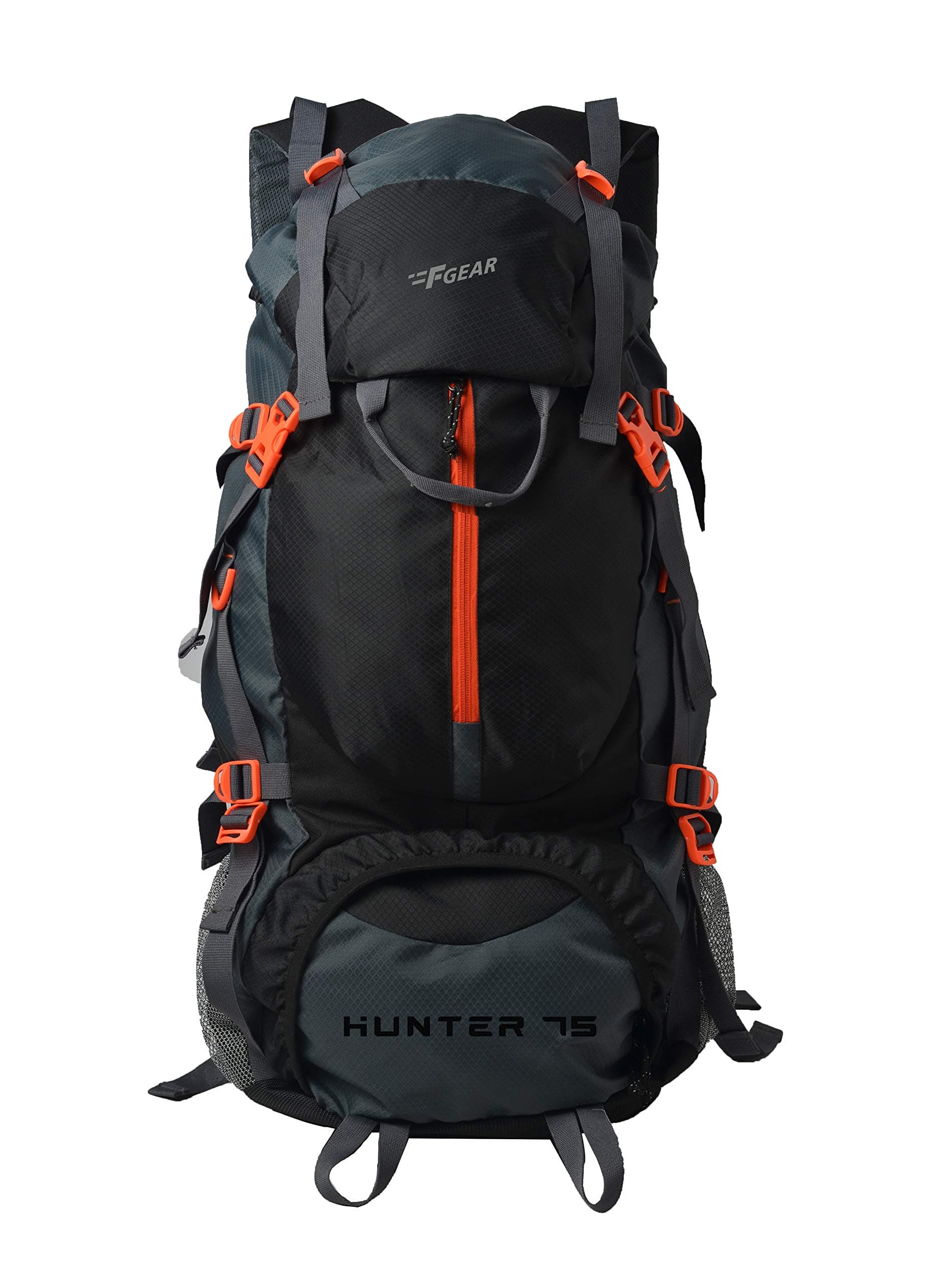 F Gear Hunter Black Grey Diamond 75L Rucksack with Shoe Compartment & Raincover | 1 Compartment & 2 Pockets | Water-Resistant Durable | Fits Upto 17 Inch Laptop | Ideal for Trekking, Hiking & Camping