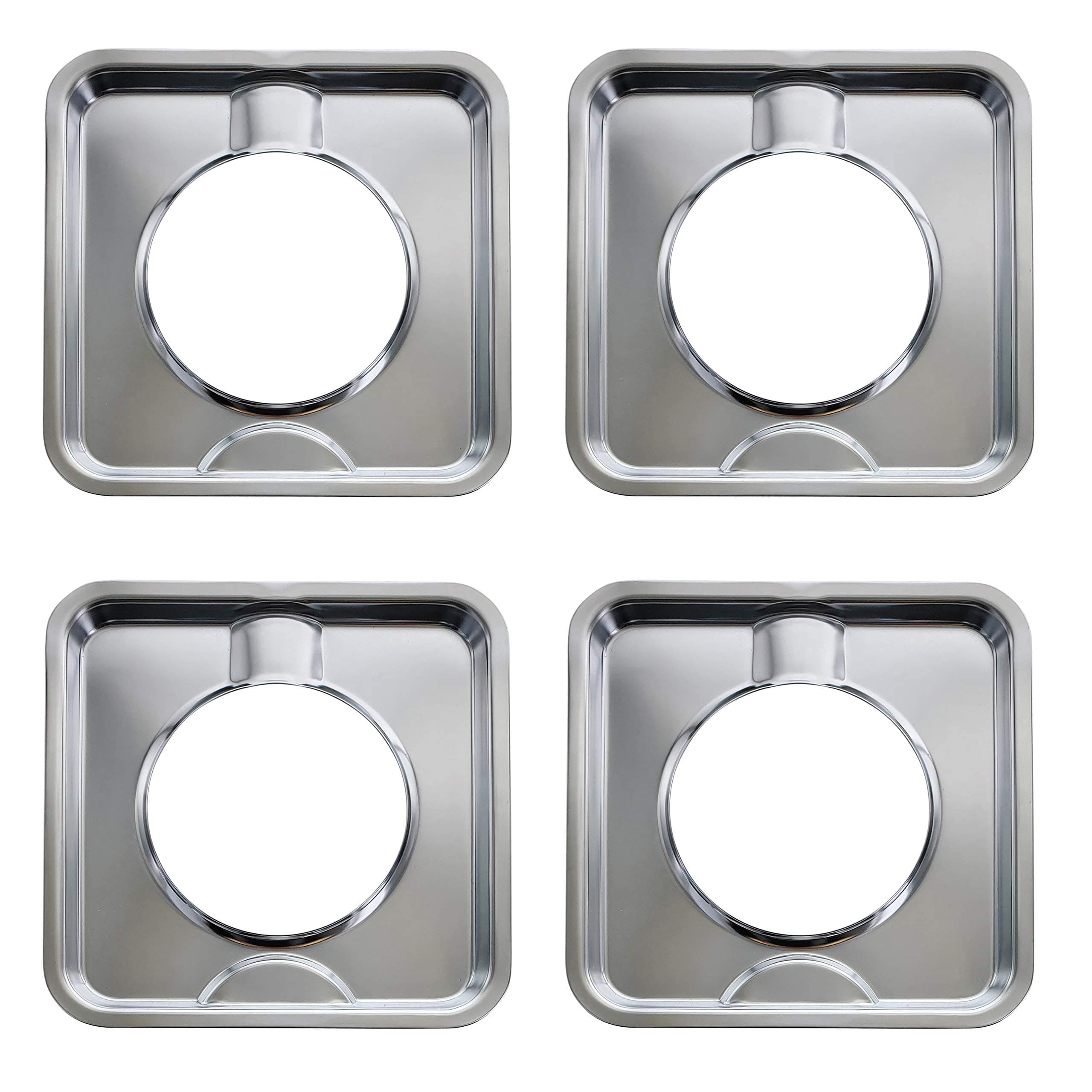 KASTWAVE 4 Pack Gas Range Drip Pan Replacement Covers for Easy Cleanup 7.65 x 7.65 Inches Chrome Finish