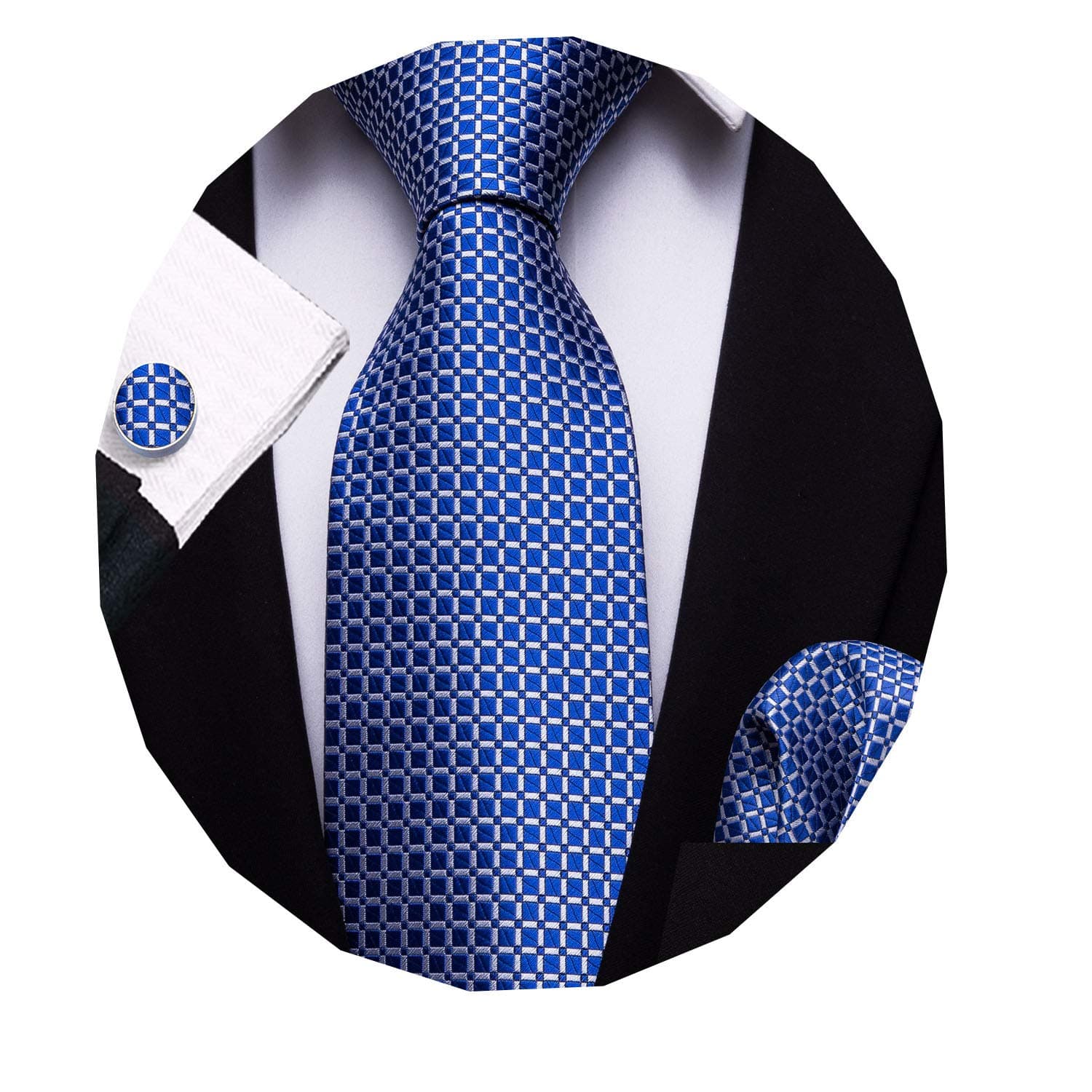 Barry.WangMens Tie Set Plaid Check Neckties Formal Business Wedding Luxury Pocket Square Cufflinks