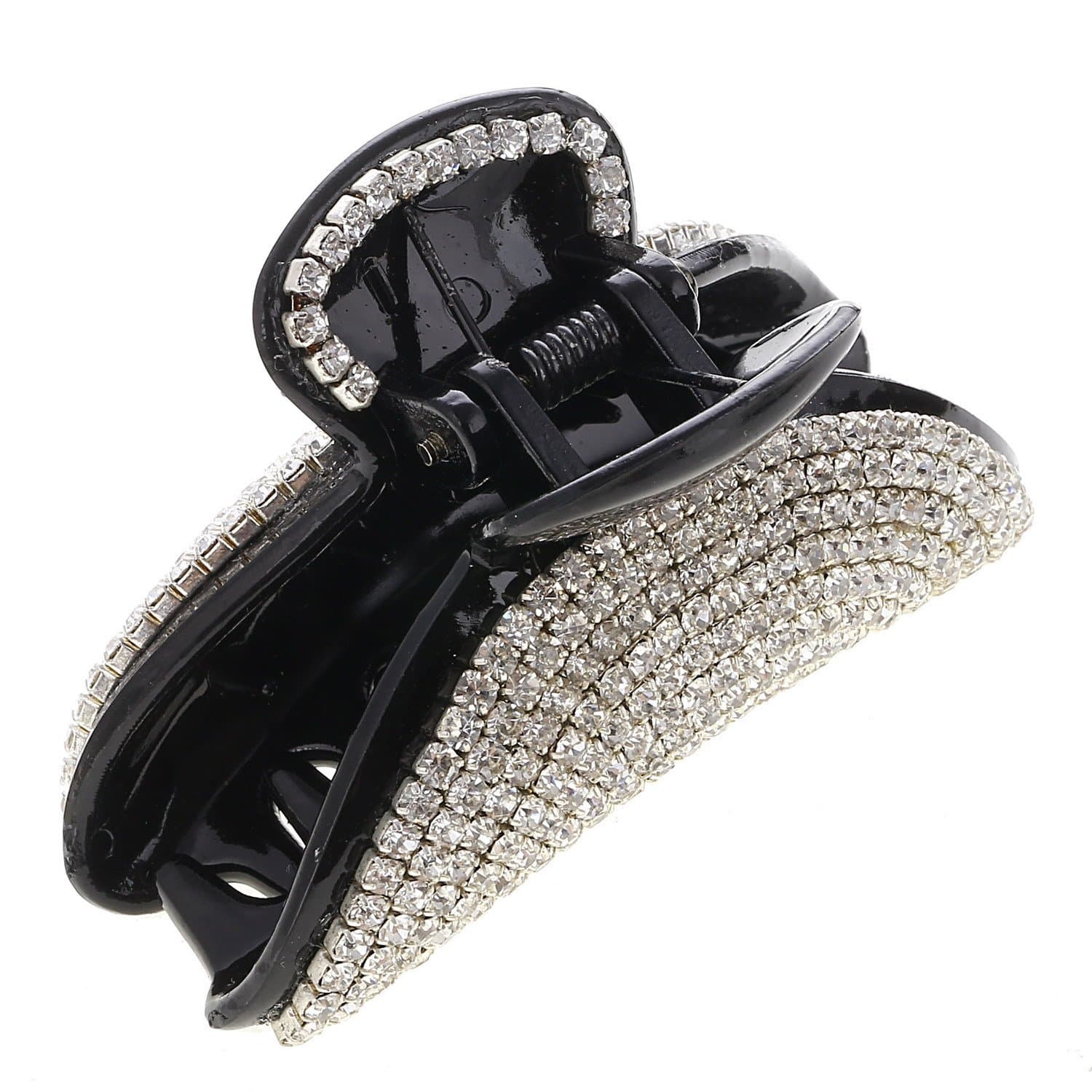 Women Lady Exquisite Black Small Size Acrylic Full Diamond Rhinestones Hair Jaw Clips Hairpin - Fancy Bathe Hair Claw Clip for Medium Hair