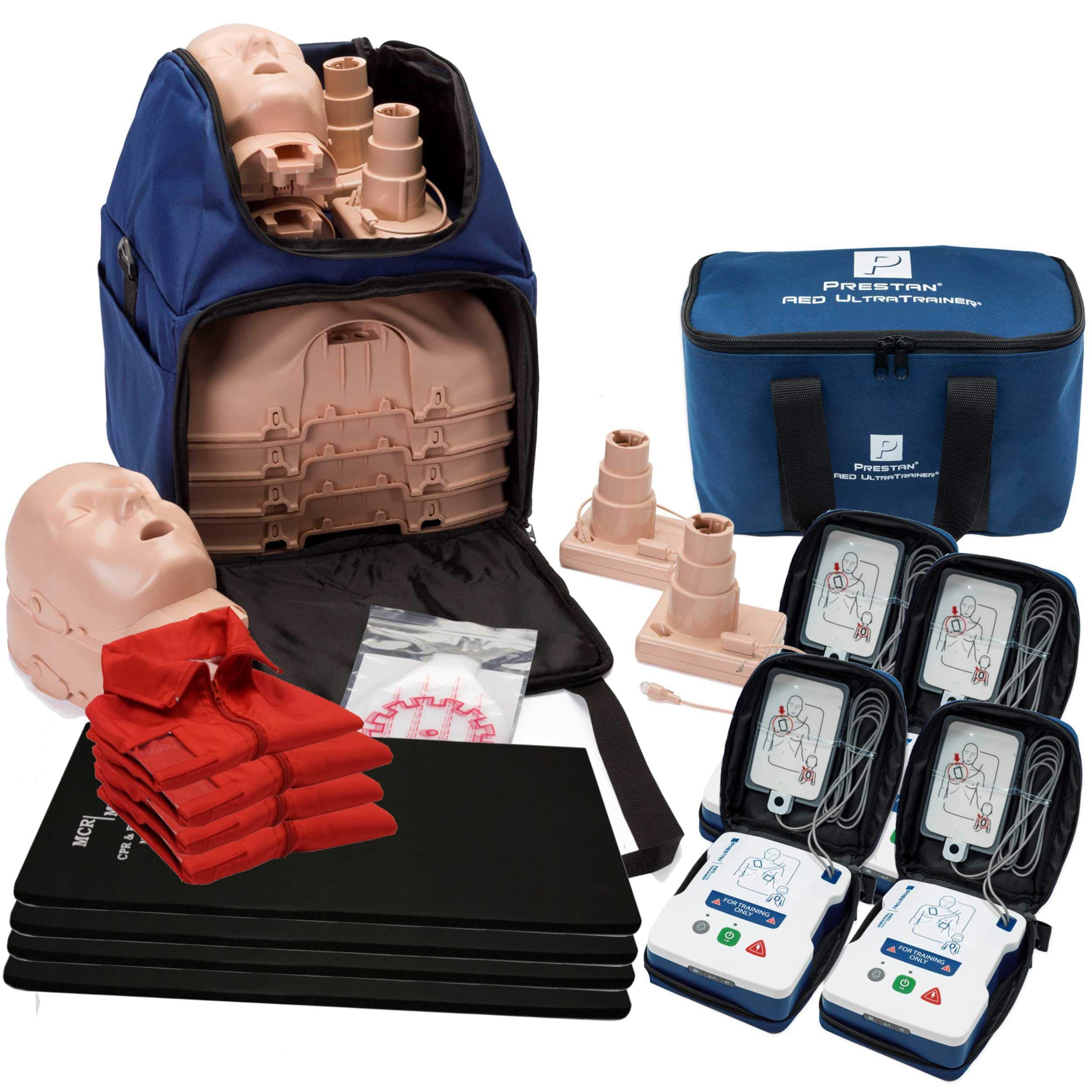 CPR Training Kit w Prestan Ultralite Manikins w/Feedback, Prestan UltraTrainer AEDs, More by MCR Medical