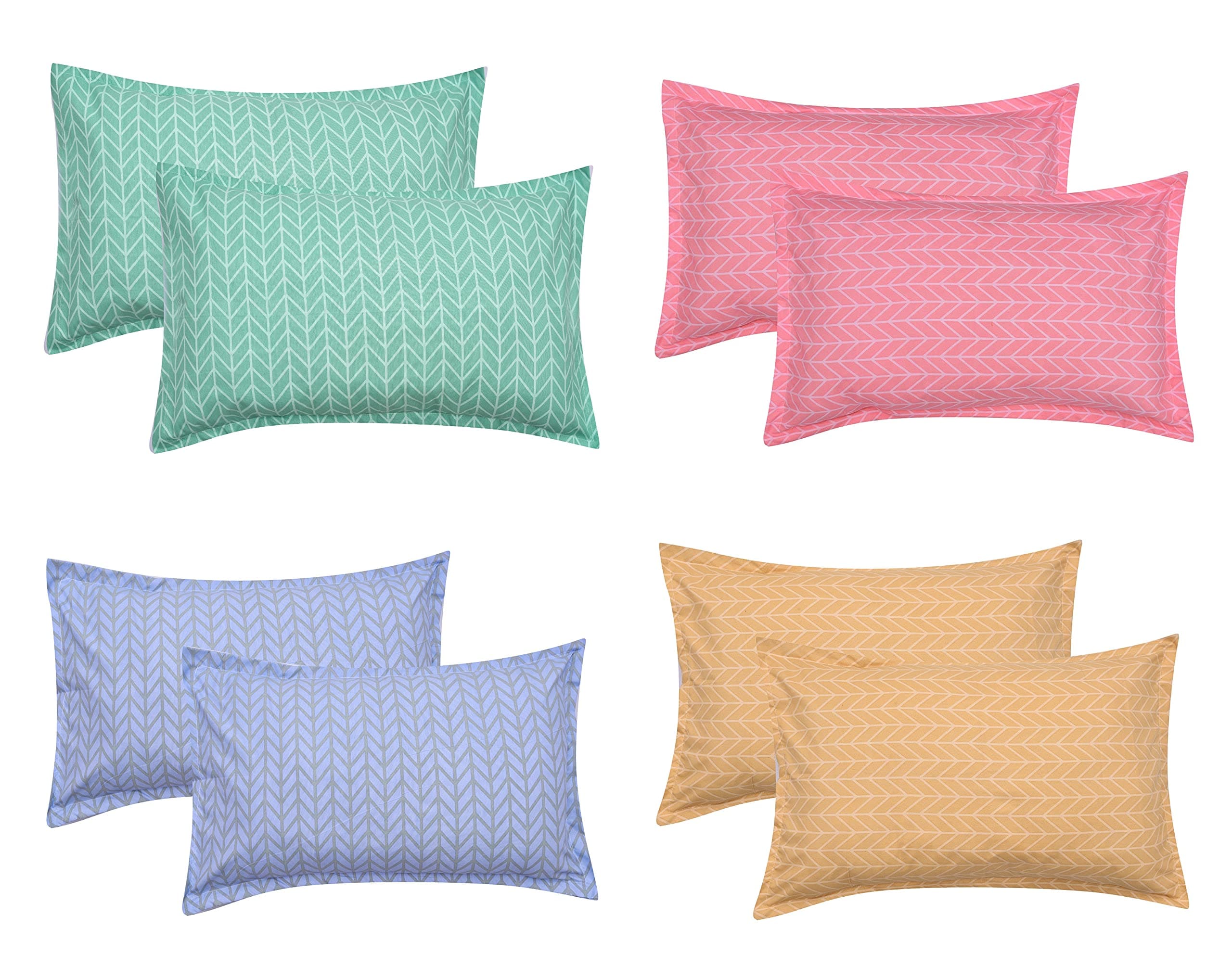 COZY FURNISH Print 144 Tc Super Soft Brushed Microfiber Cotton Pillow Covers,Set of 8 Piece Pillow Covers,17X27(Inches) Super Soft and Breathable Envelope Closure Pillow Cases, Multicolor