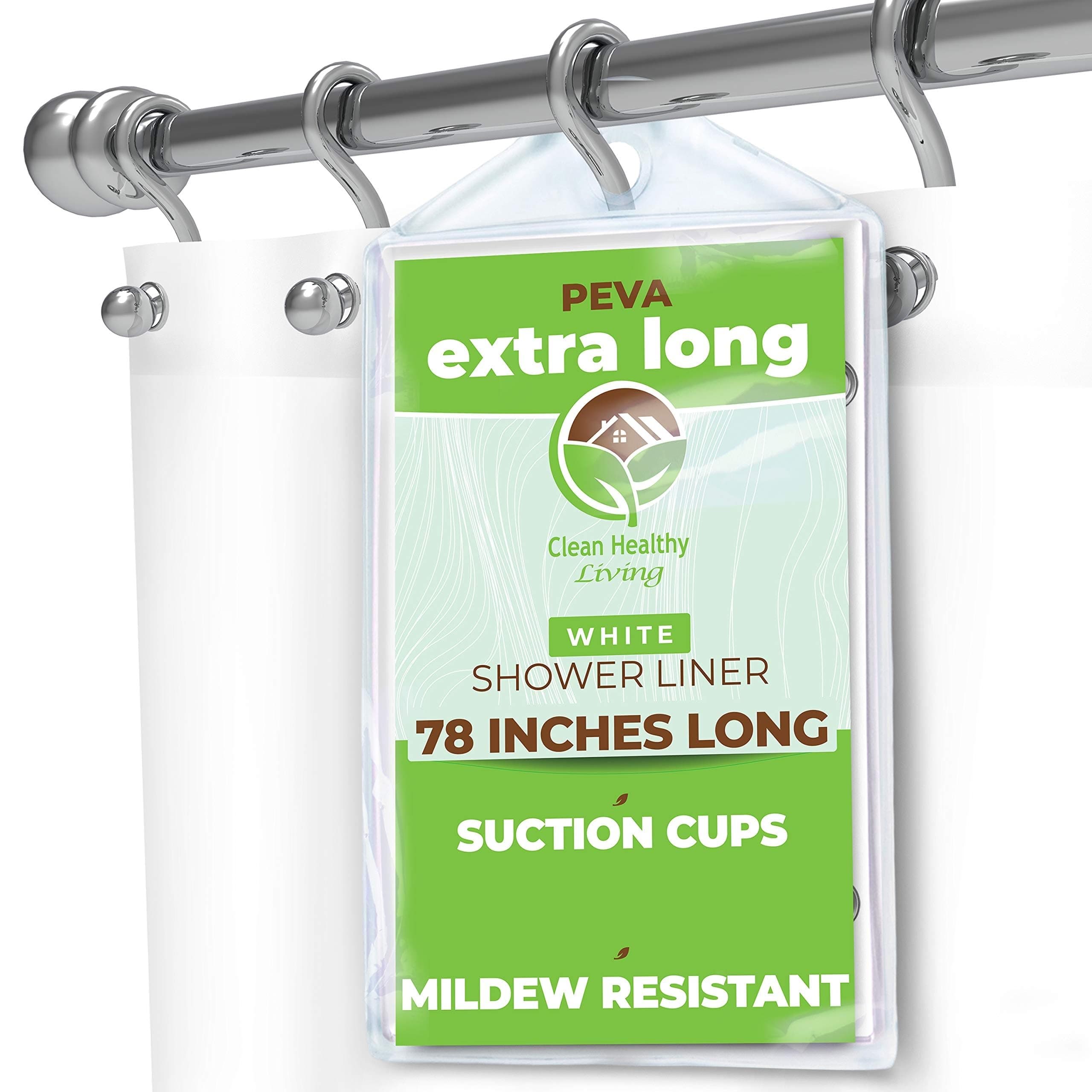 XL Heavy Duty PEVA White Shower Curtain Liner with Suction Cups - 70 X 78 in. Long