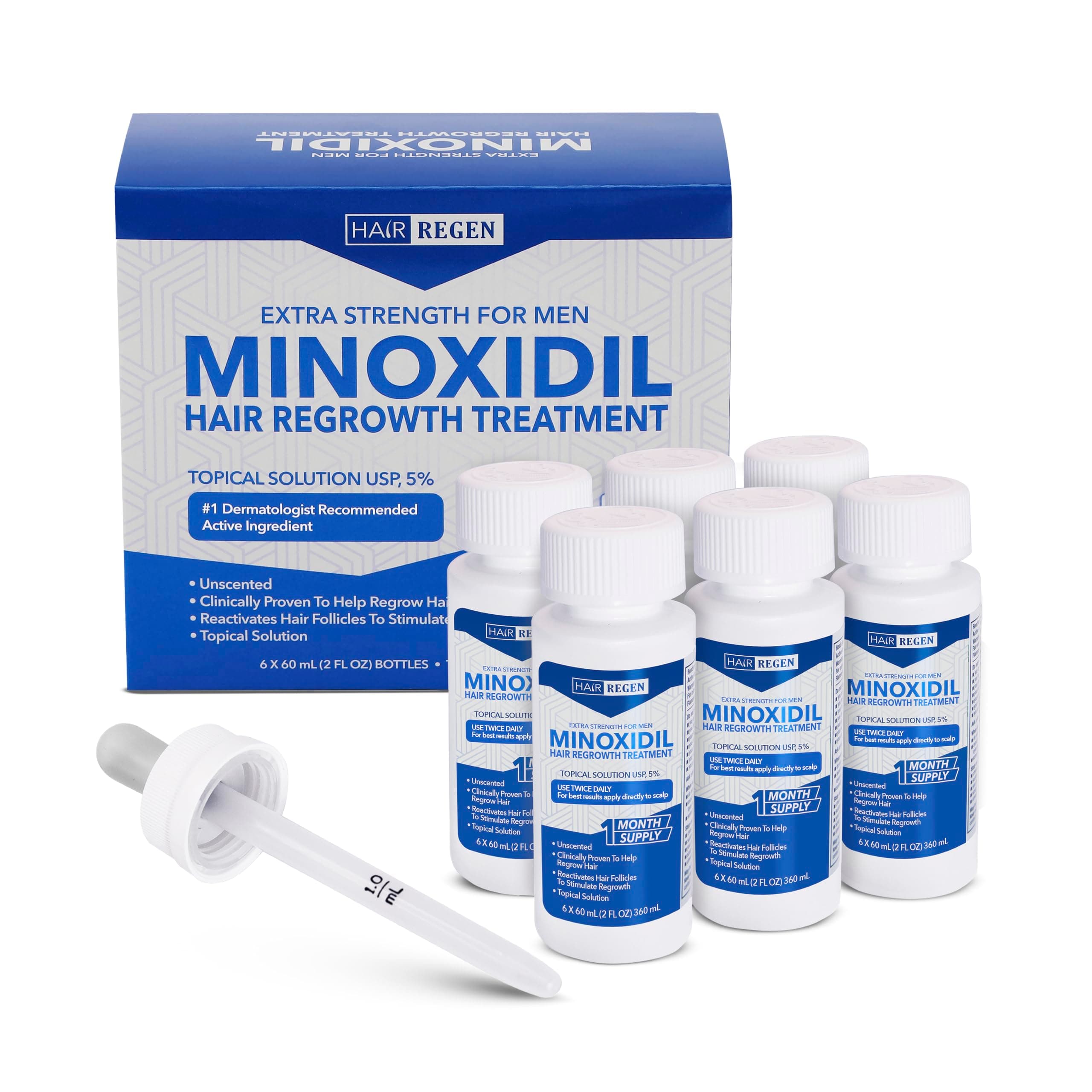Liquid Minoxidil for Men 5% – Advanced Topical Solution for Regrowth – Growth Treatment for Men Hair Loss 6-Pack as 6-Month Supply Kit