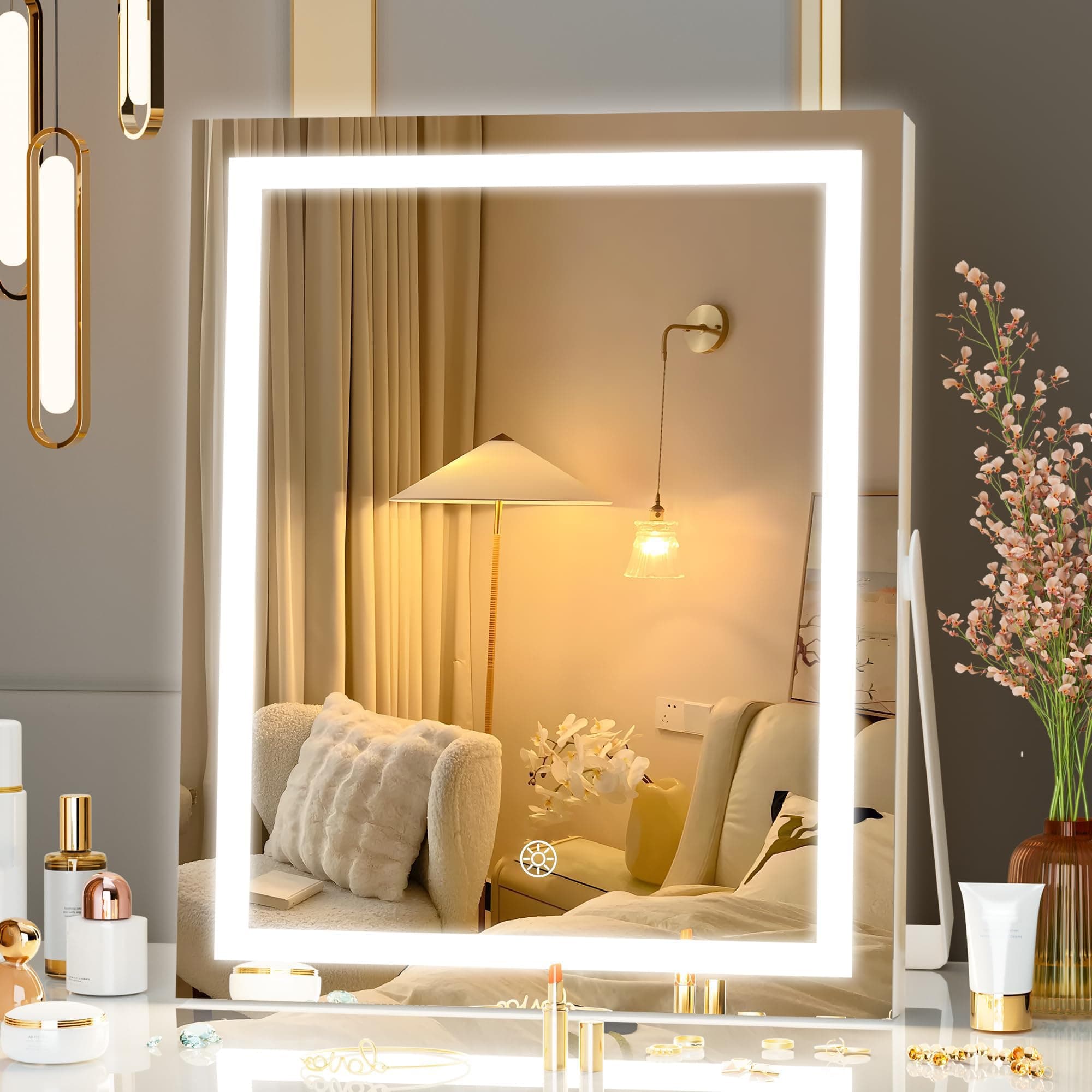Hasipu Vanity Mirror with Lights, 9.8" x 11.8" LED Makeup Mirror with Smart Touch 3 Colors Dimmable, 360ｰ Rotation, White