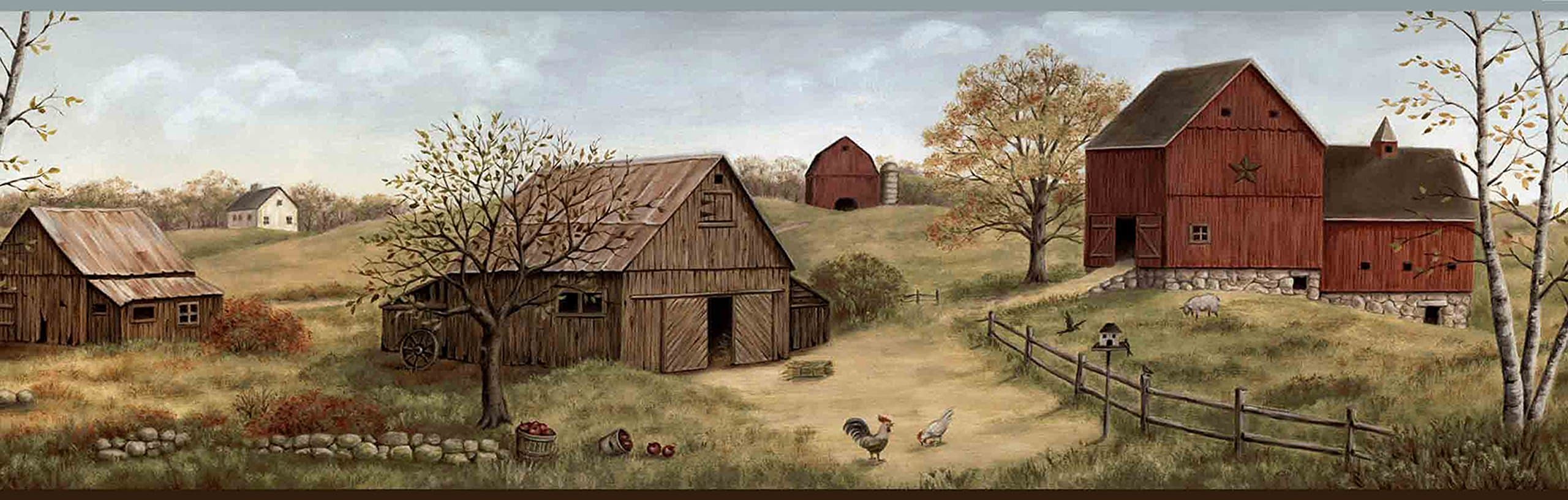 Chesapeake CTR65391B Alanna Blue Farmstead Wallpaper Border