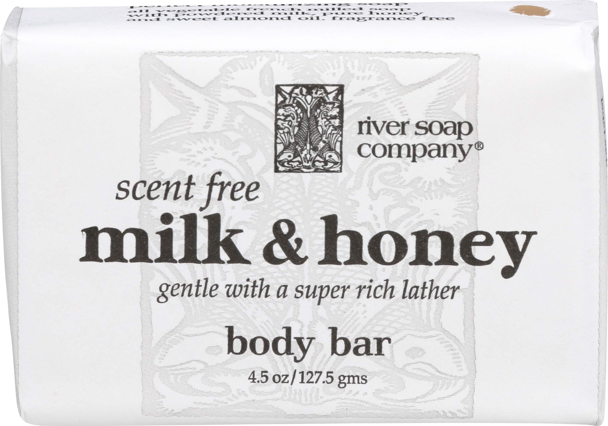River SoapCompany Simple Wrap Bar Soap, Milk & Honey Complexion Bar, 4.5 Ounces, Large