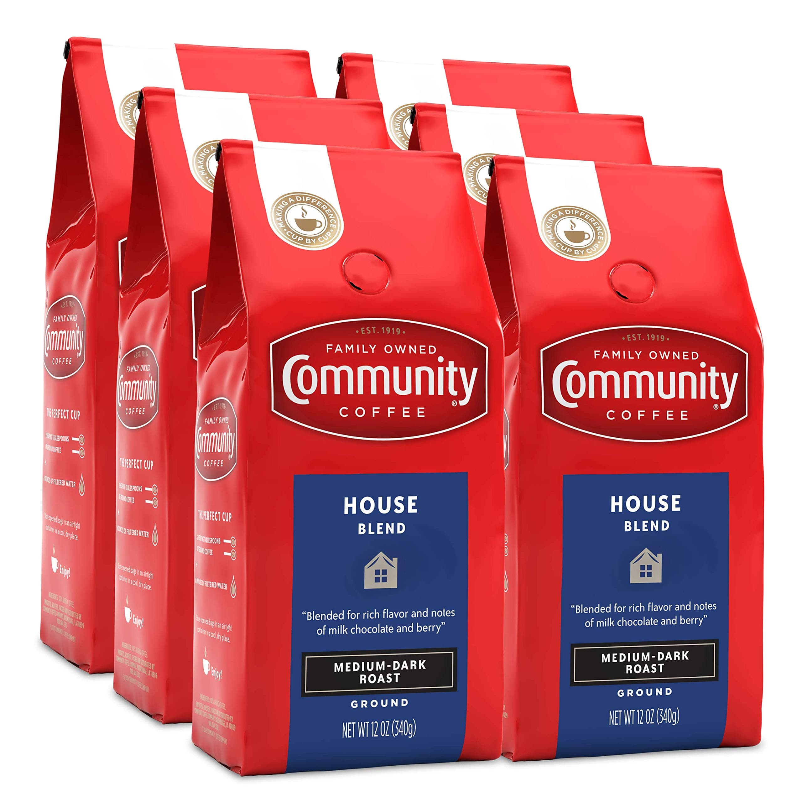 House Blend, 72 Ounces Ground Coffee, Medium Dark Roast, 12 Ounce Bag (Pack of 6)