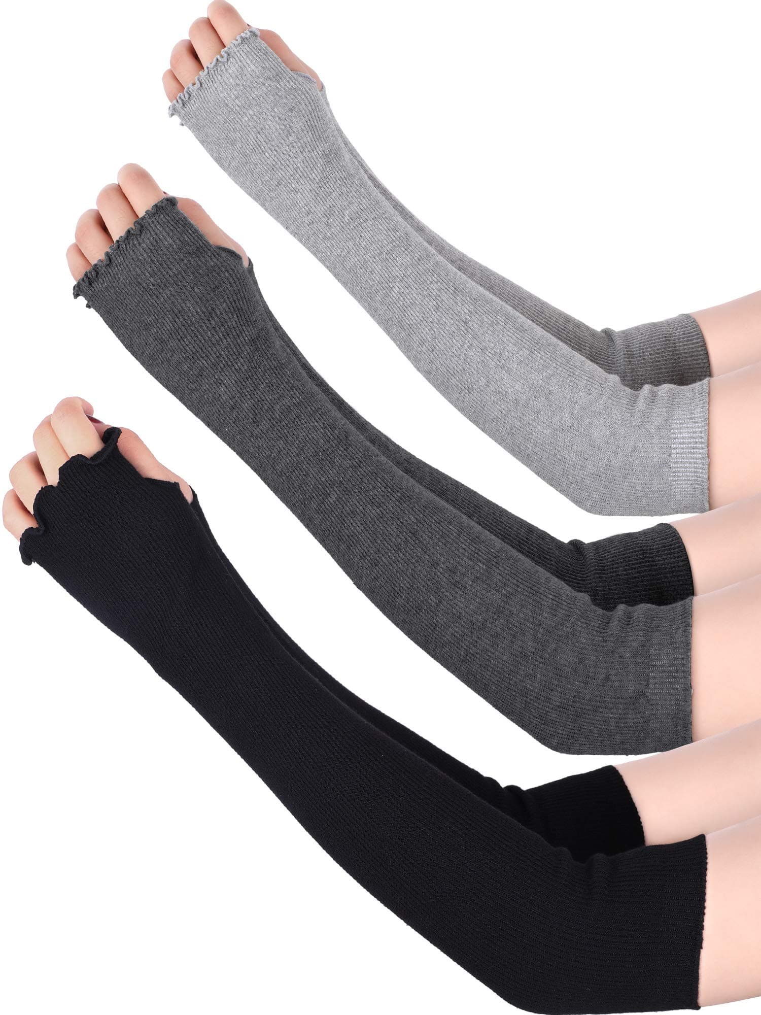 3 Pairs Arm Warmers Winter Long Fingerless Gloves Knit Wrist Warmers with Thumb Hole for Women Girls (Color Set 10)