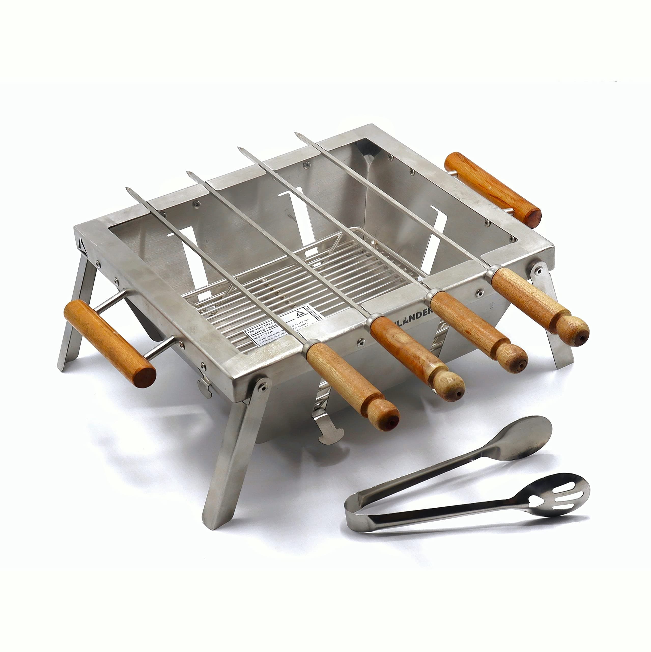 Compact Portable Foldable Stainless Steel Tandoor Charcoal Barbeque Bbq Grill Set With 4 Skewers, Tongs, Bag, Charcoal Tray For Home Outdoor Garden (32 X 28 Cm), Free Standing
