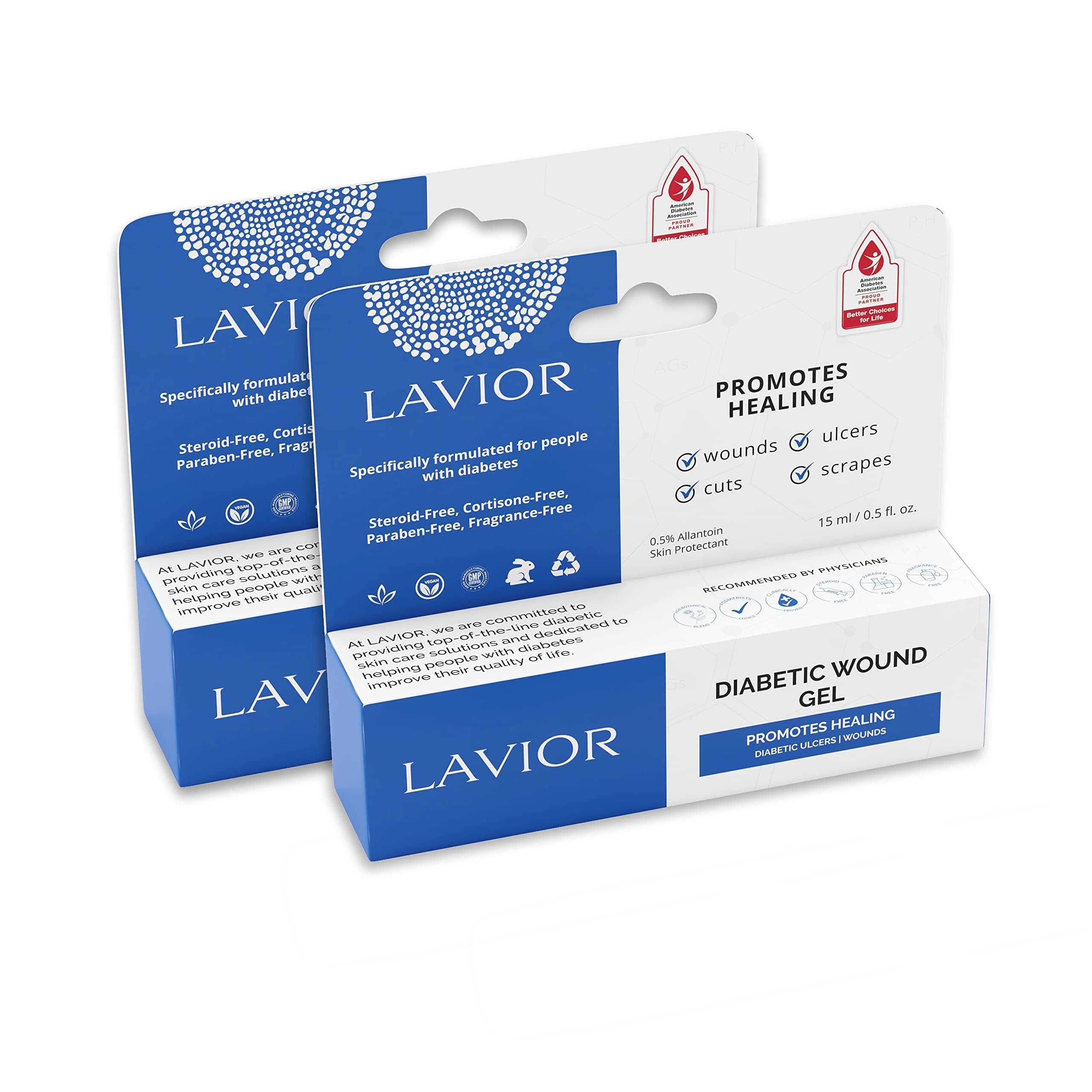 Lavior Diabetic Wound Gel (2 Packs) - Accelerates Healing Ulcers & Dry Skin - Endorsed by The American Diabetes Association - Podiatrist Choice & Tested, Vegan & GMP Certified [Exp. March 25]