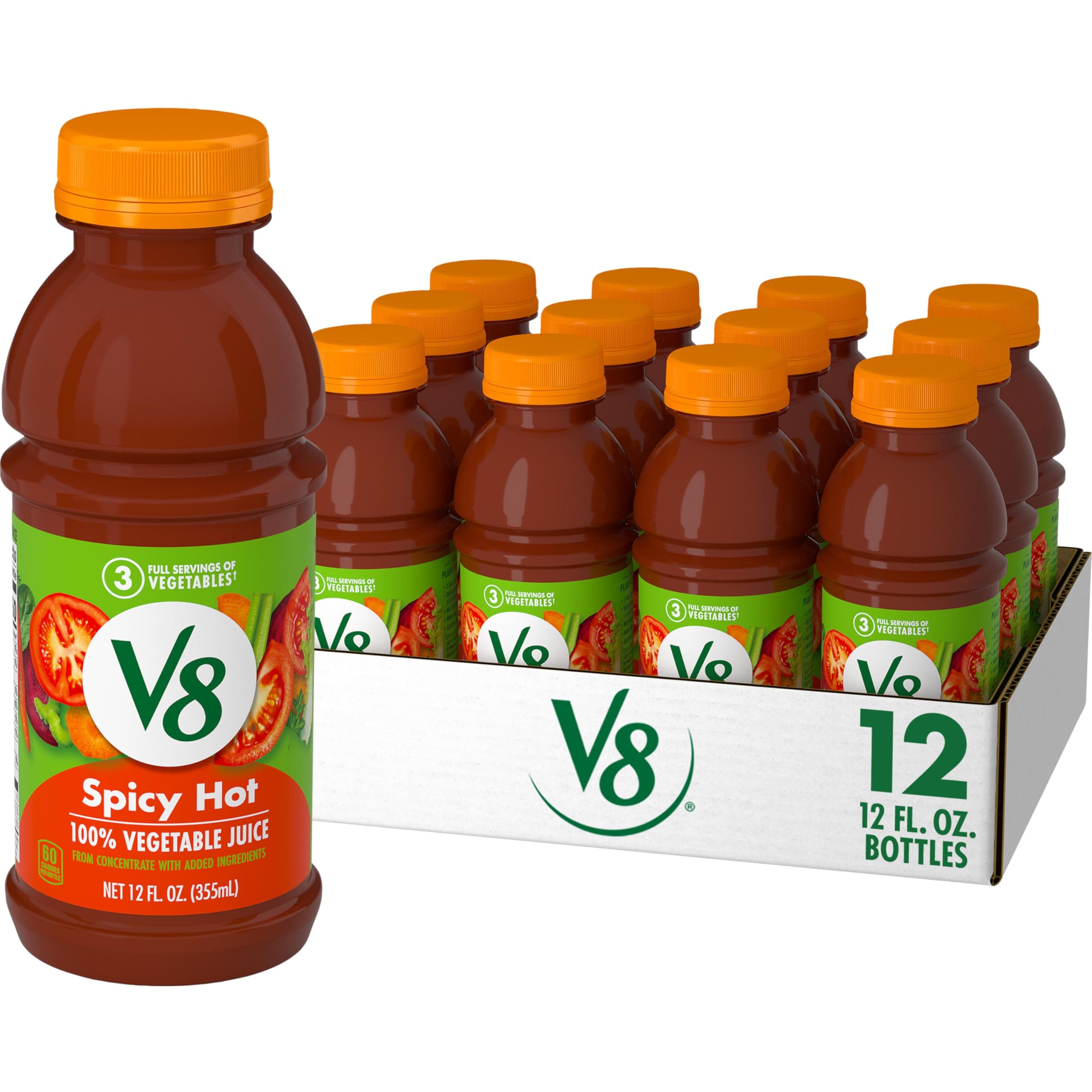 Spicy Hot 100% Vegetable Juice, 12 fl oz Bottle (12 Pack)