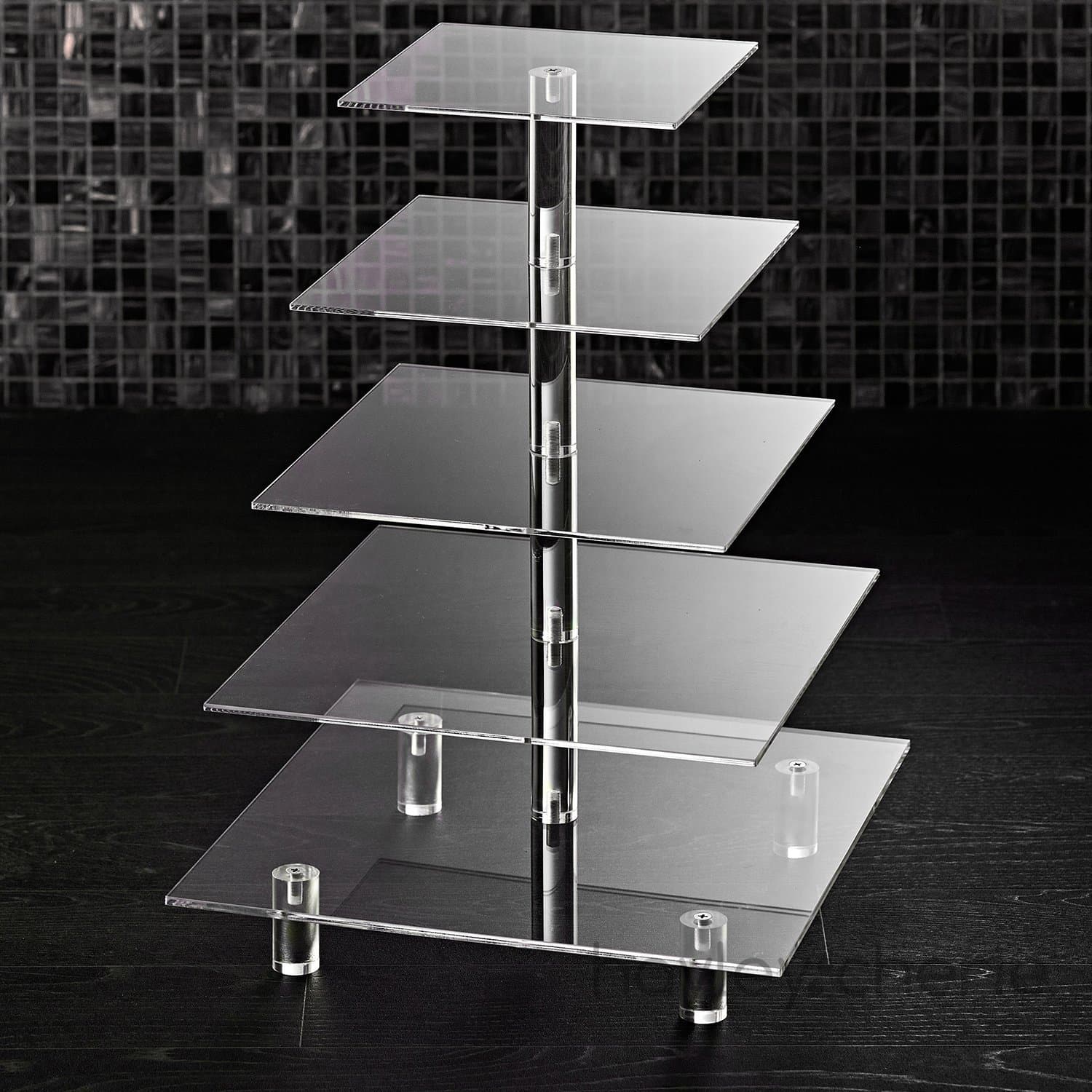 5 Tier Acrylic Cupcake Stand, Extra Thick 5mm Base, Large Cupcake Tower, Multi Tiered Cake Stand Square Clear Holder for Dessert Table Display, Weddings, Birthday Party, Graduation, Pastry, Donut Tree