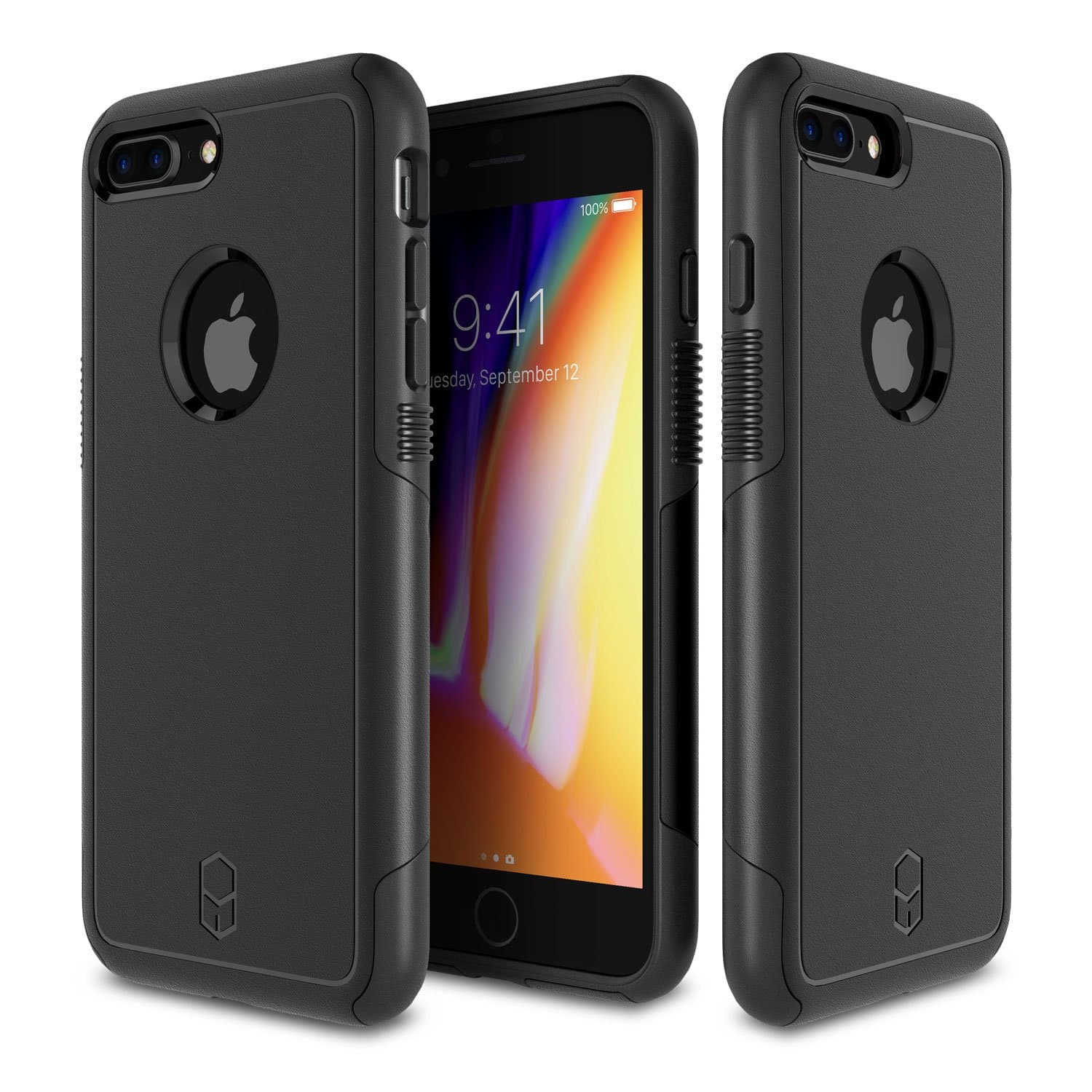 Patchworks Level Aegis Case in Black Compatible for iPhone 8/7 Plus Military Grade Extreme Drop Protection Shockproof Full Protective Anti-Scratch Resistant Heavy Duty Dual Layer Rugged Case