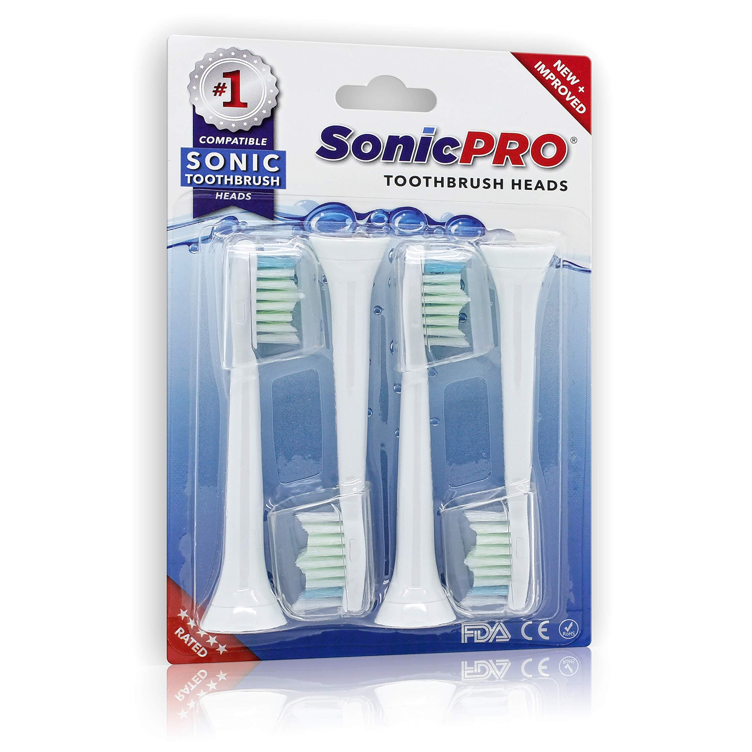 SonicPRO (4x) Brush Heads Compatible with Philips Sonicare Toothbrush Heads DiamondClean 2 Series FlexCare HealthyWhite EasyClean ProtectiveClean Hx6064 (4 Heads) SonicPRO made by Great Value Tech