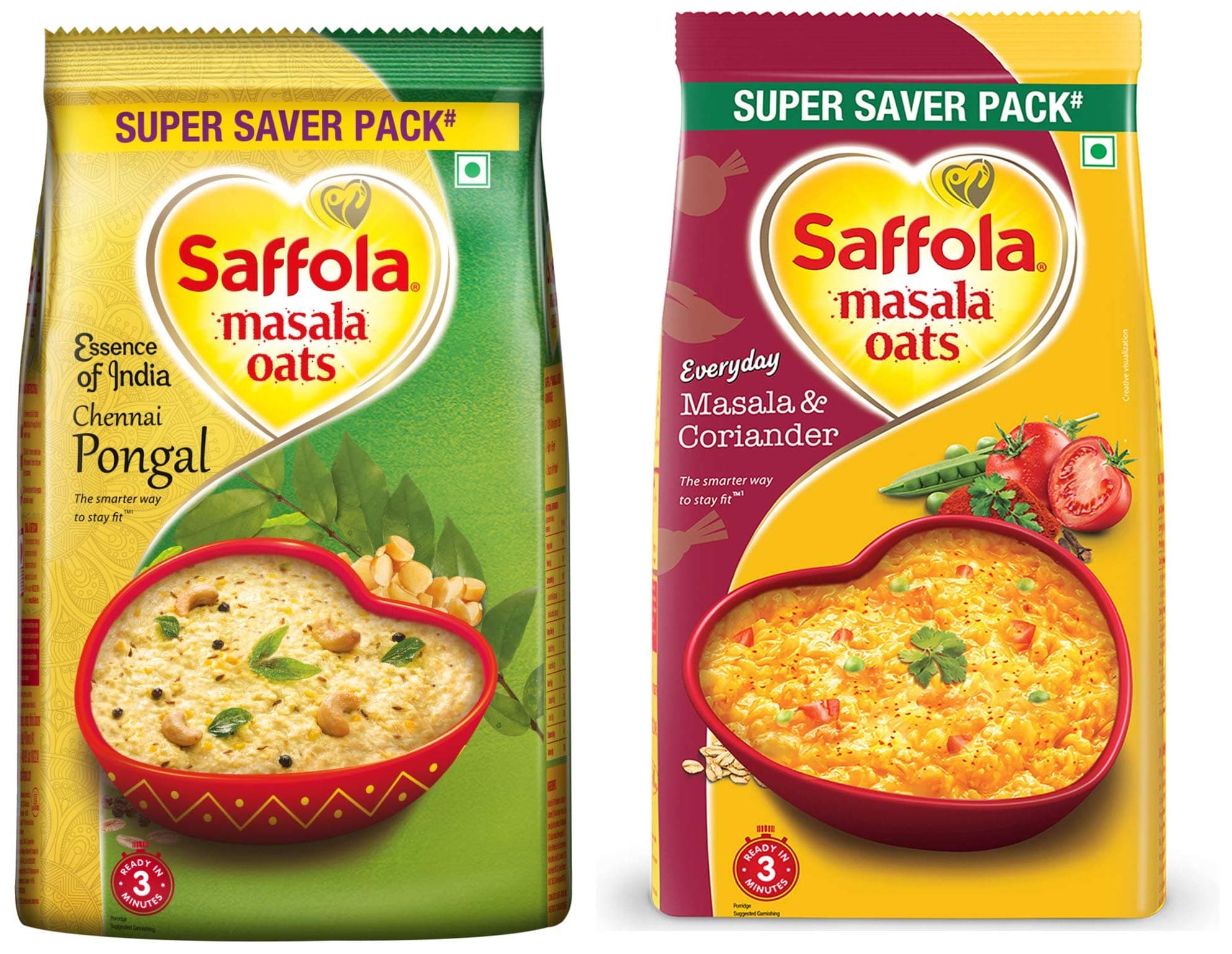 Saffola Masala Oats Masala and Coriander, 500g + Saffola Masala Oats, Pongal Surprise, 500g