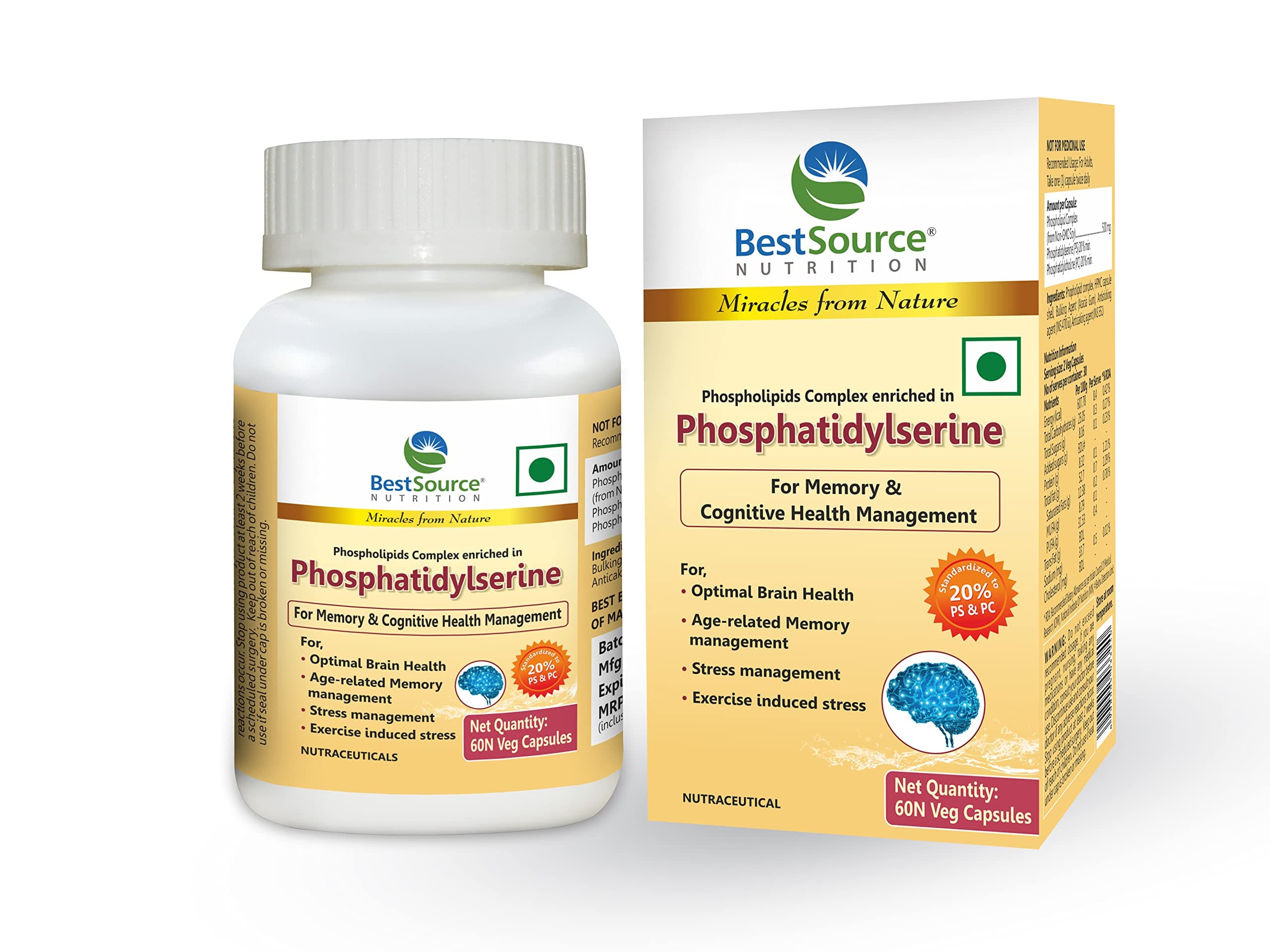 Nutrition's Phosphatidylserine Enriched Phospholipid Complex for brain & cognitive health, 60 Veg Caps of 500mg each