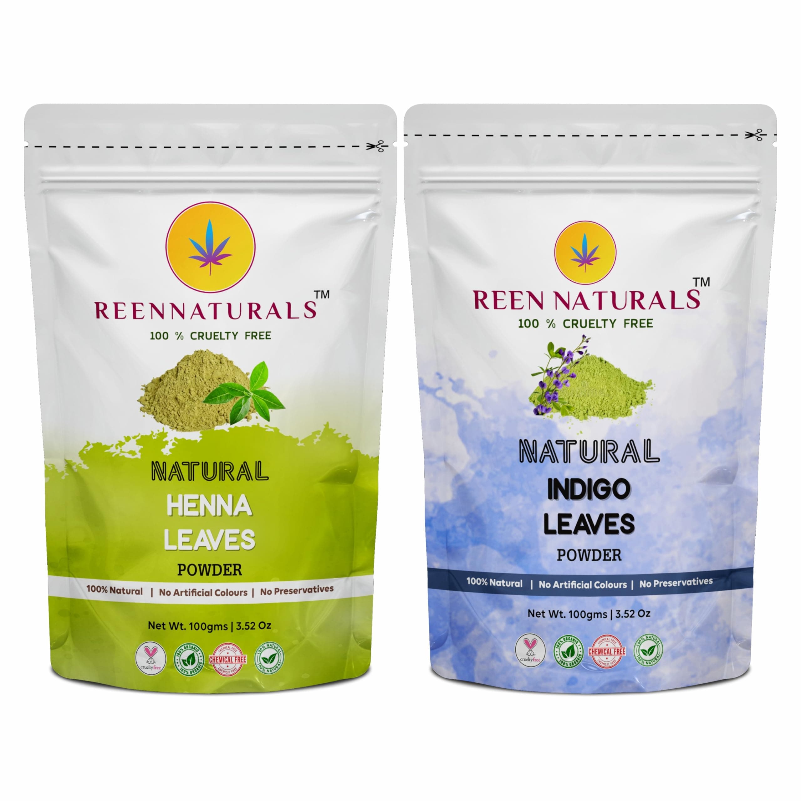 REENNATURALS Reen Naturals Henna And Indigo Powder For Black Hair | Natural Hair Dye | Combo Pack Of 2 (100 Gms Each)