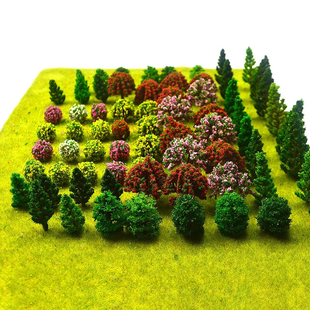 70pcs Mini Mixed Miniature Fake Trees Model Train Scenery Artificial Wargame Trees Model Railroad Scenery Diorama Supplies for DIY Landscape