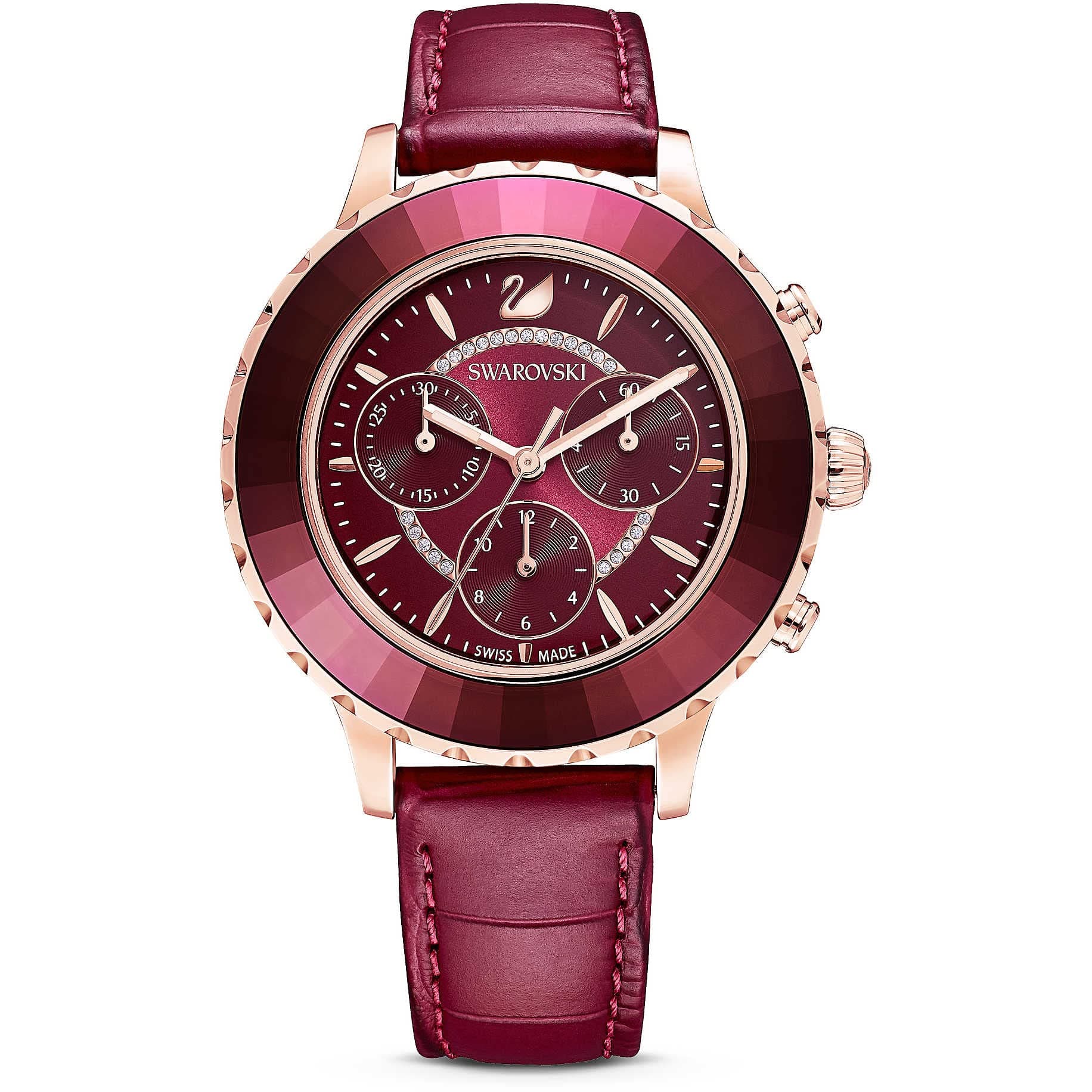 Women's Octea Lux Chronograph Rose Gold Quartz with Leather Strap Crystal Watch Collection